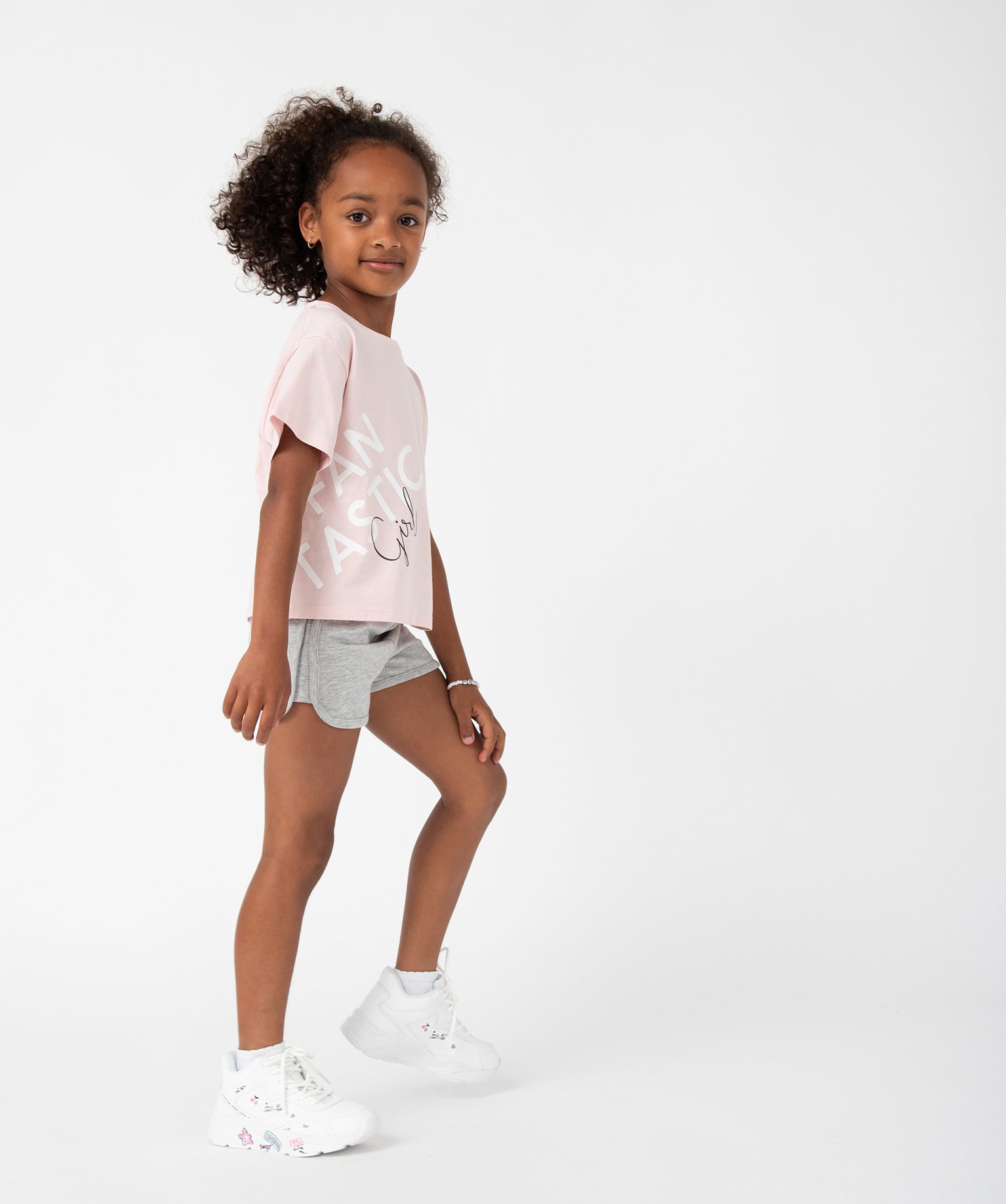 Tee-shirt fille à manches courtes coupe courte et large rose | GEMO