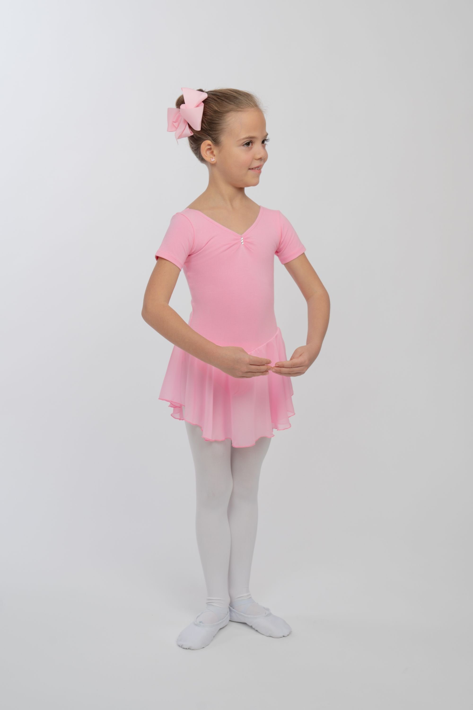 tanzmuster Chiffonkleid Ballettkleid Betty mit Glitzersteinen Mädchen Ballettbody mit Chiffon Röckchen