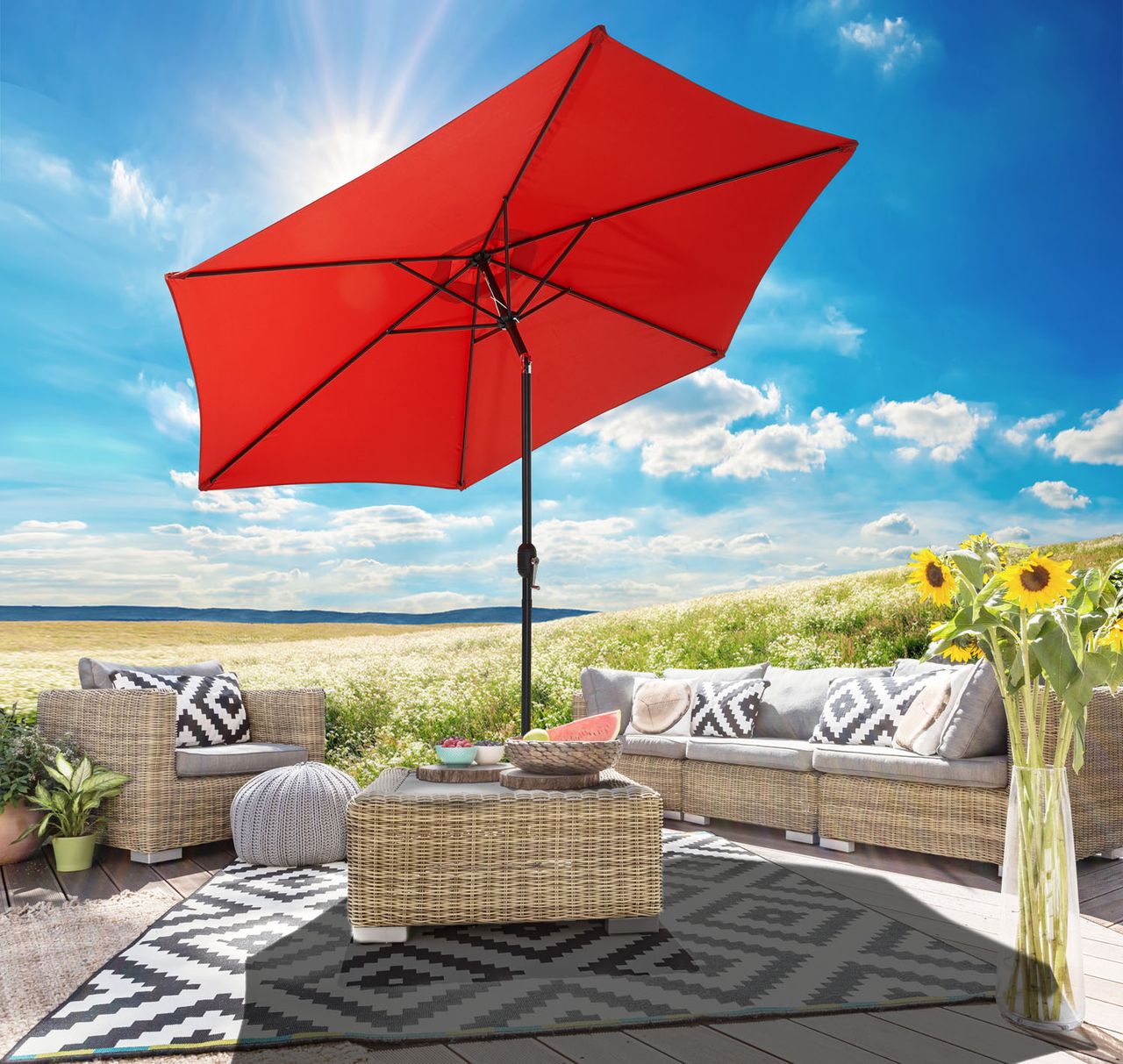 Weles Sonnenschirm, Stahl,  270 cm, rot