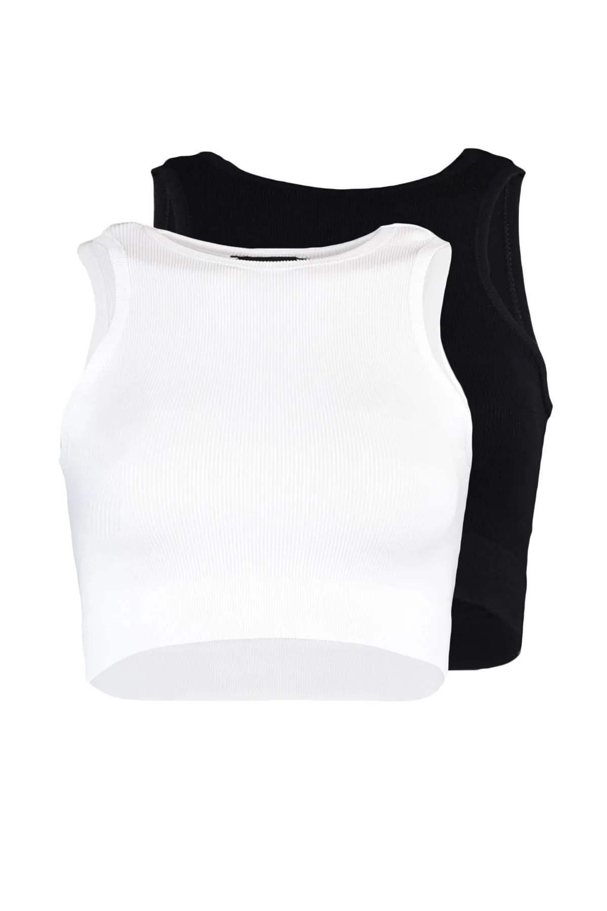 Trendyol Collection  Schwarz-weißer 2-teiliger nahtloser/nahtloser, leicht stützender/formender gestrickter Sport-BH TWOSS22SS00000