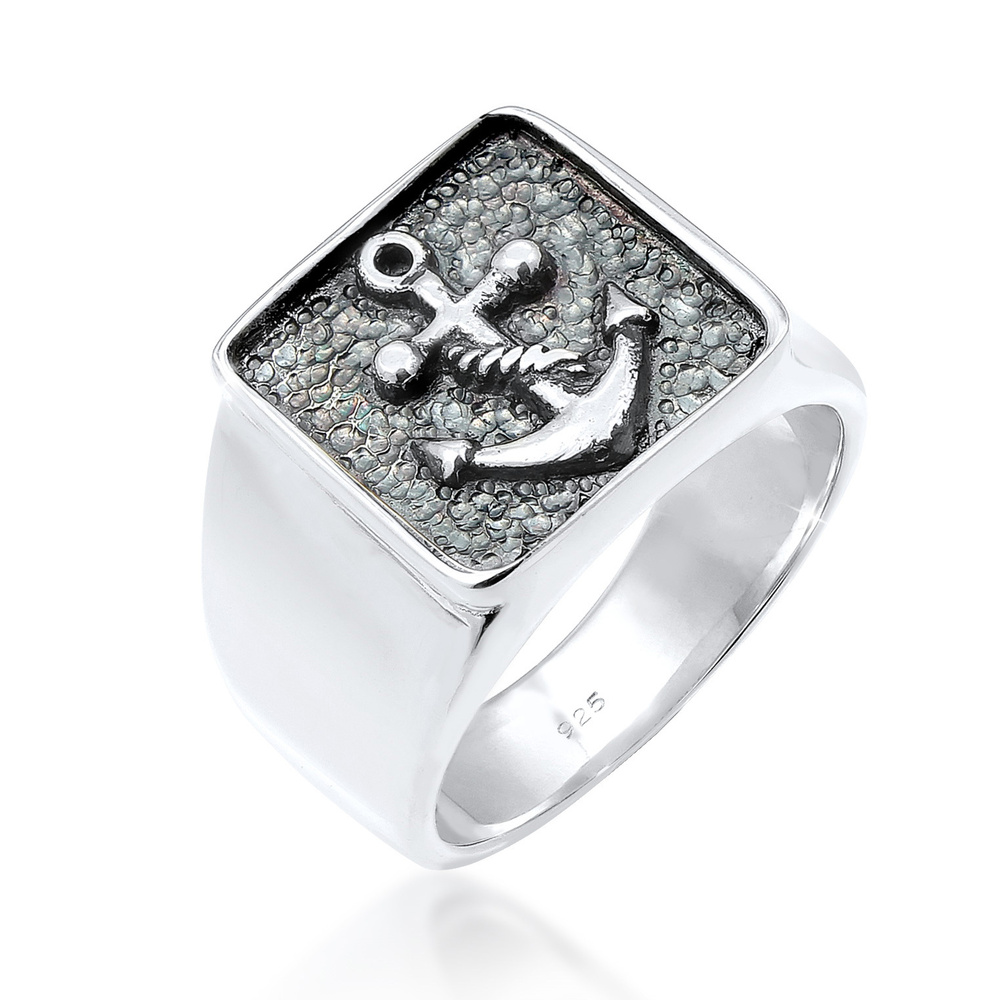 KUZZOI KUZZOI Bague Hommes sceau ancre basique en argent sterling 925 oxydé Bague