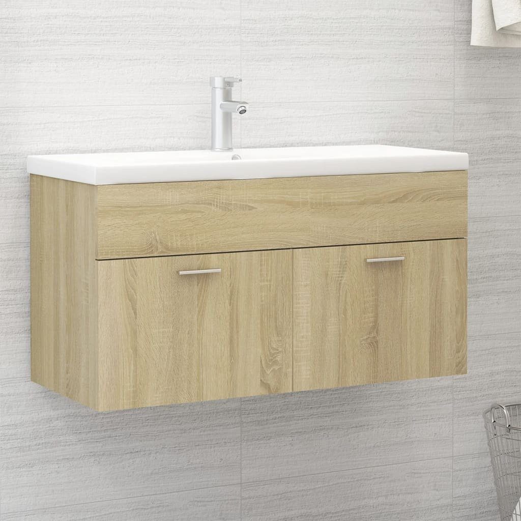 vidaXL Badezimmerspiegelschrank Waschbeckenunterschrank Einbaubecken Sonoma-Eiche Holzwerkstoff (1-St)