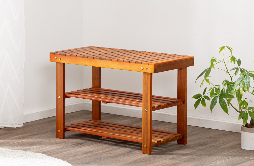 Trendstabil HC Home & Living 2in1 Schuhregal und Sitzbank Braun Akazienholz 70x33x46cm