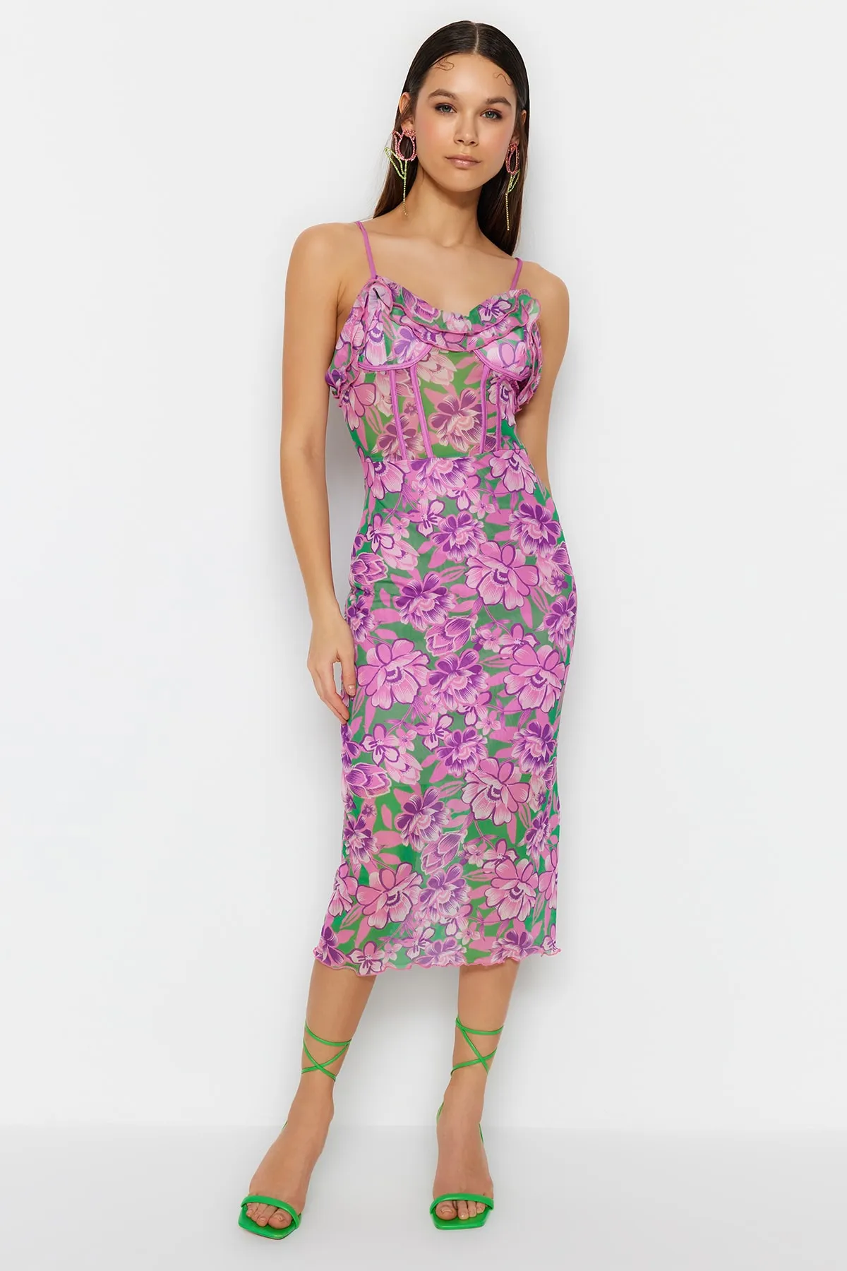 Trendyol Collection  Mehrfarbig-grünes Tüll-Abendkleid TPRSS23EL00500