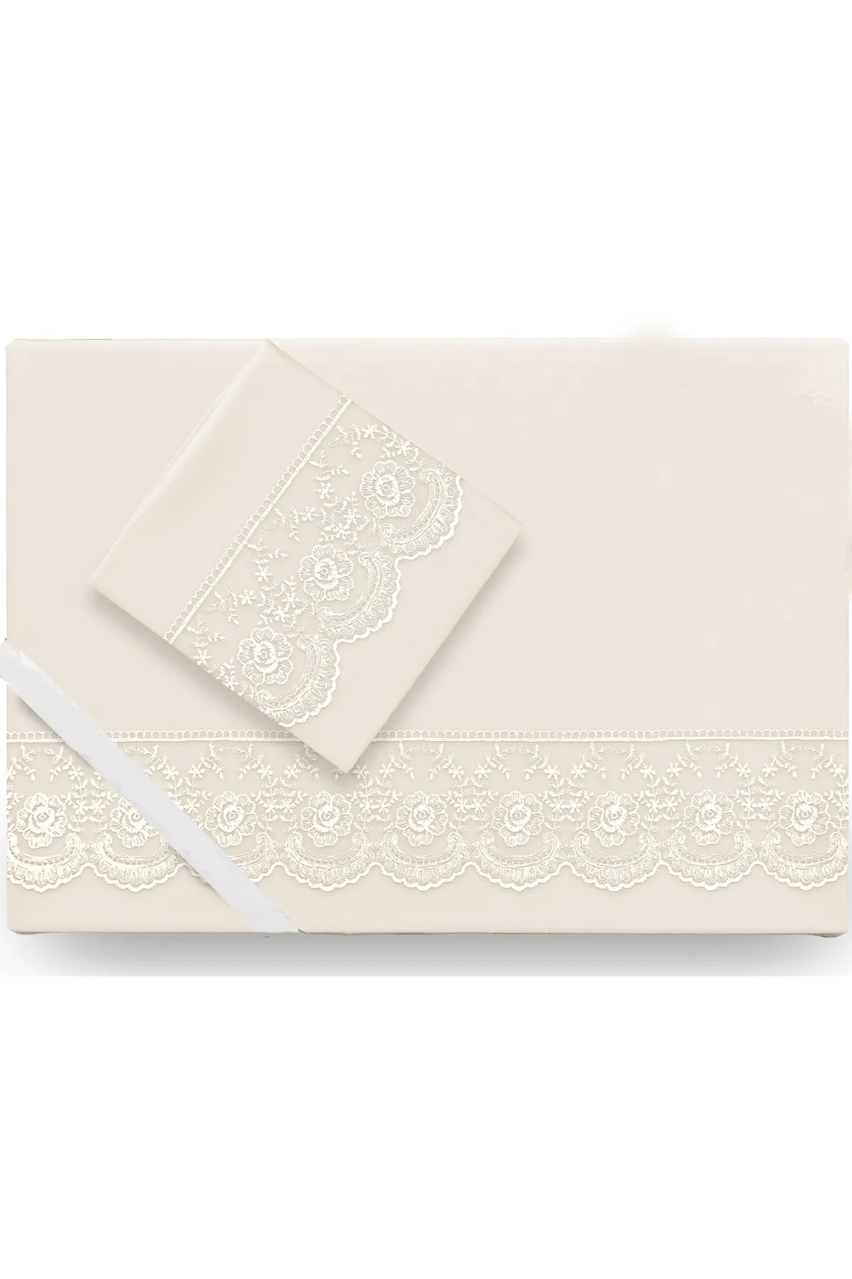 Çeyiz Diyarı  French Lace Kure Dowry Bettbezug-Set, Creme