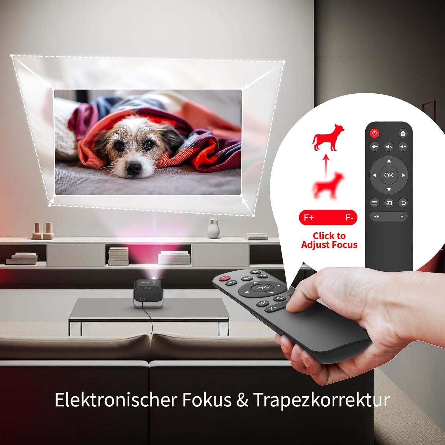 WEWATCH V11 Mini Elektrischer Fokus/Trapezkorrektur 45°±360° Rotating Portabler Projektor (14000 lm, 1920 x 1080 px, Full HD WiFi6 Bluetooth Projektor 300''Display mitiOS/Android/TV Stick)