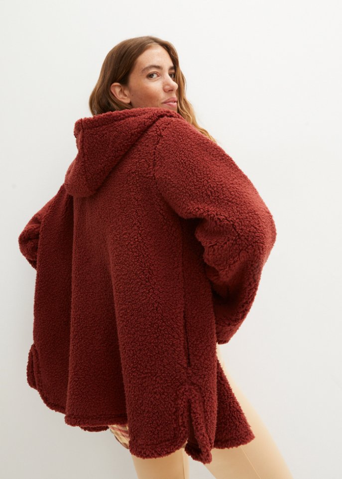 Teddy-Fleecejacke in A-Line mit Seitenschlitzen
