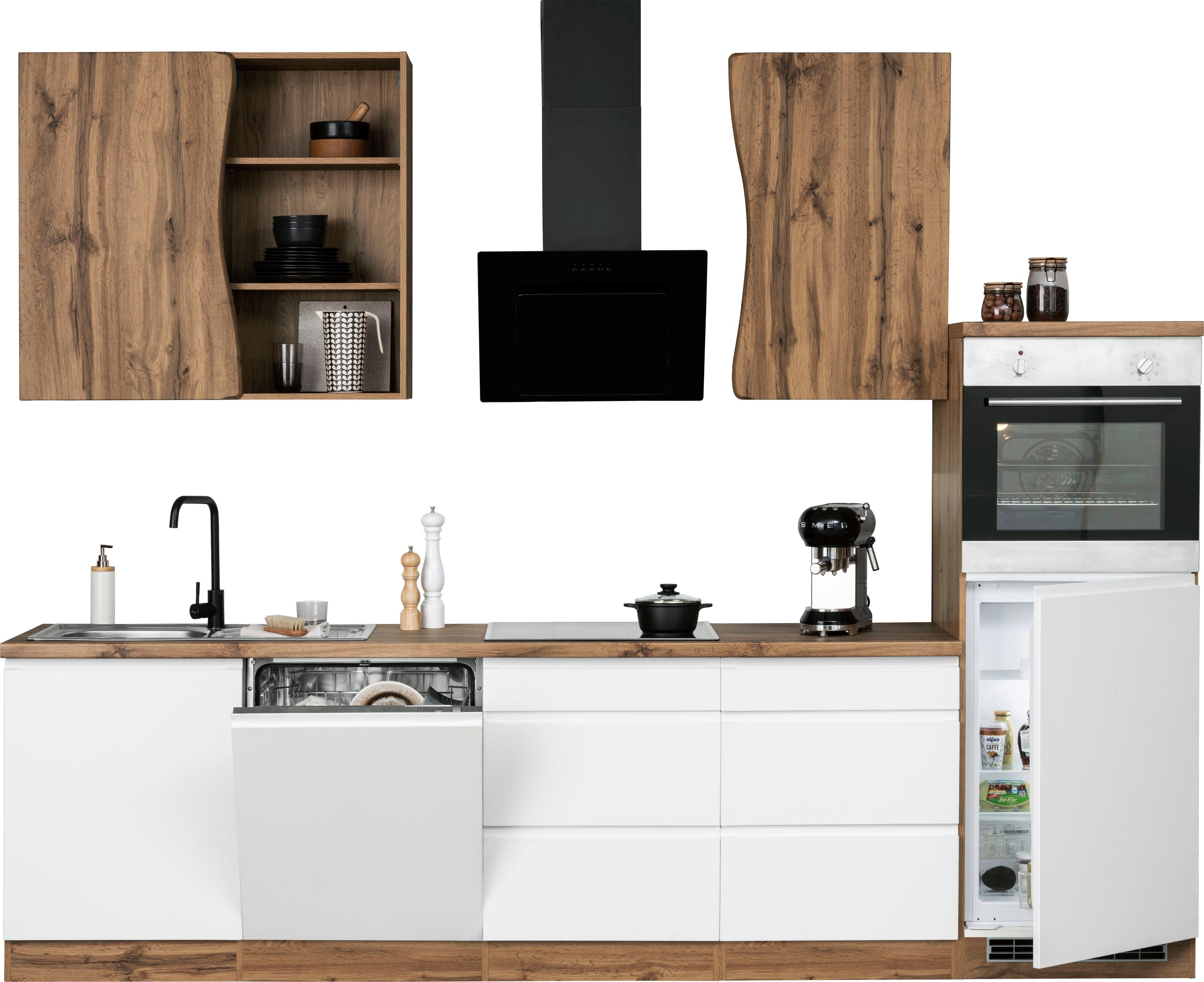 HELD MÖBEL Küche Bruneck, 300 cm breit, Ceran-oder Induktionskochfeld, hochwertige MDF-Fronten