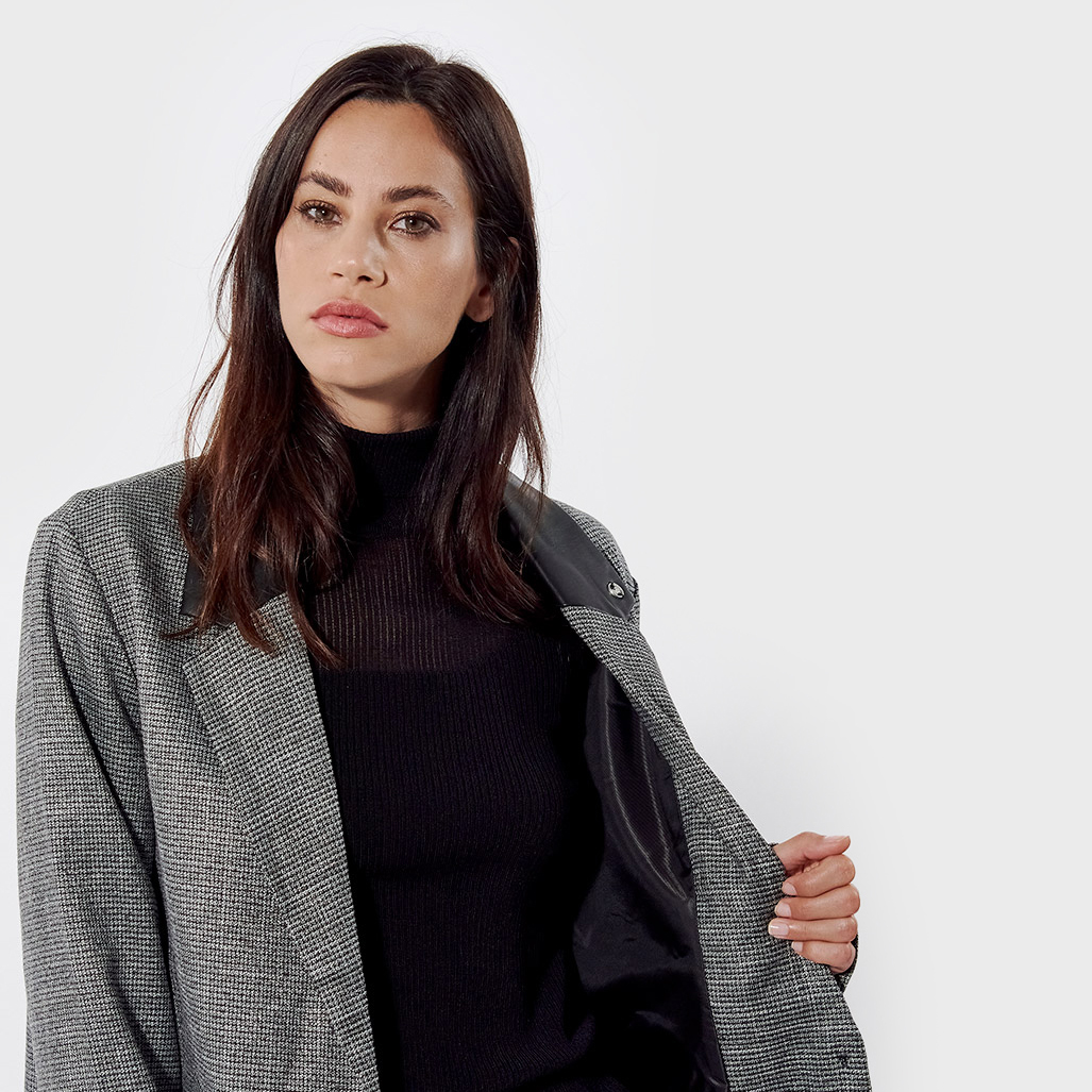 LEILY  Veste grise régular Femme avec col en synthétique