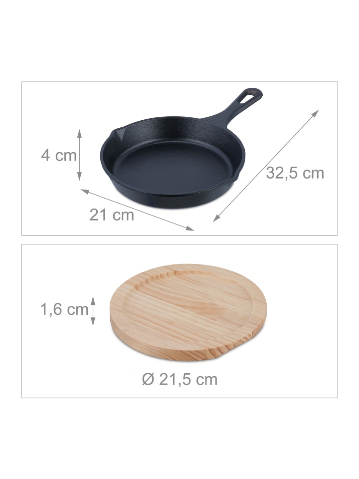 relaxdays Gusseisenpfanne mit Holzuntersetzer in Anthrazit/ Braun - Ø 20 cm günstig kaufen onesize