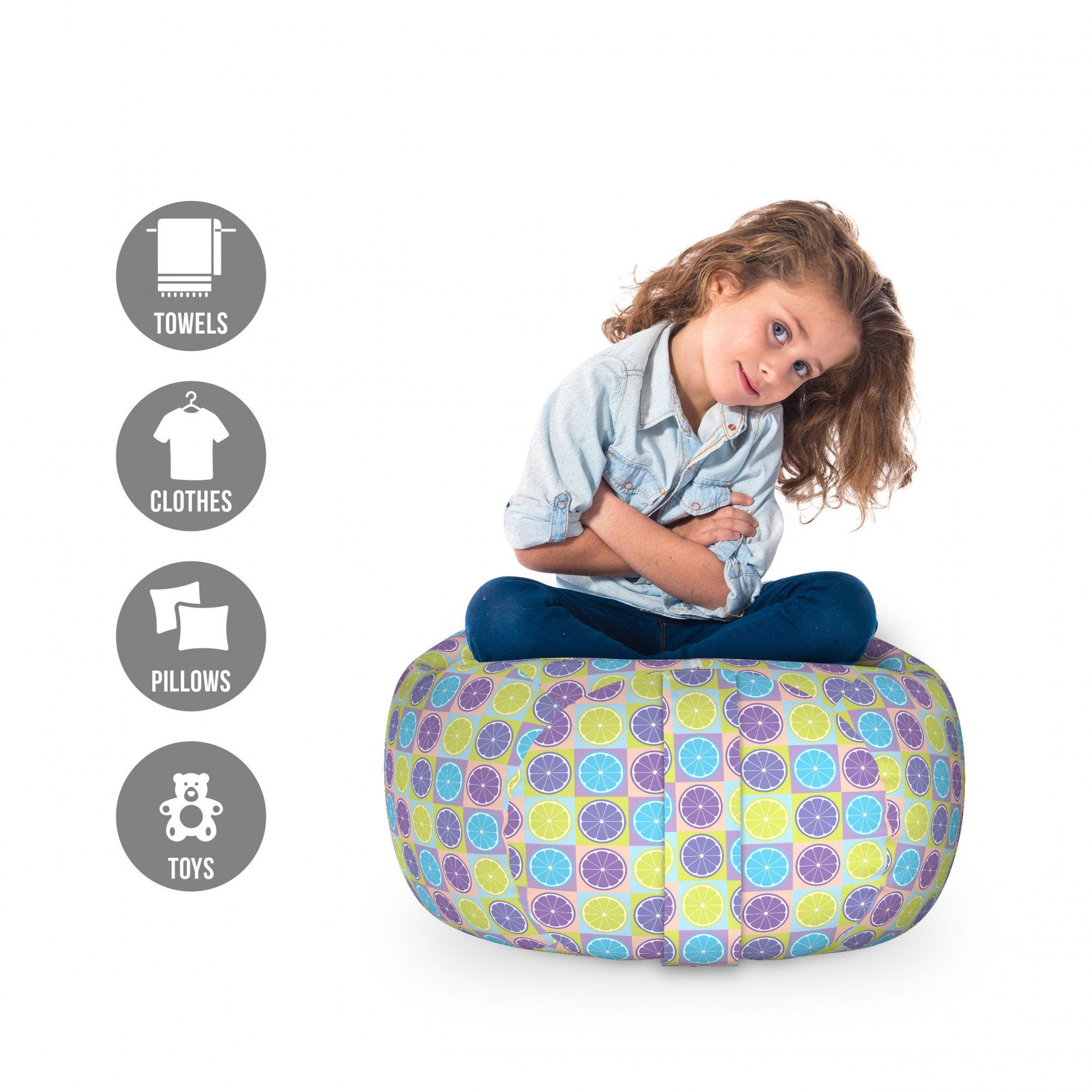 Abakuhaus Spielzeugtruhe Gefüllter Tier Organizer Waschbare Tasche für Kinder, Abstrakt Zitrone Muster Citrus