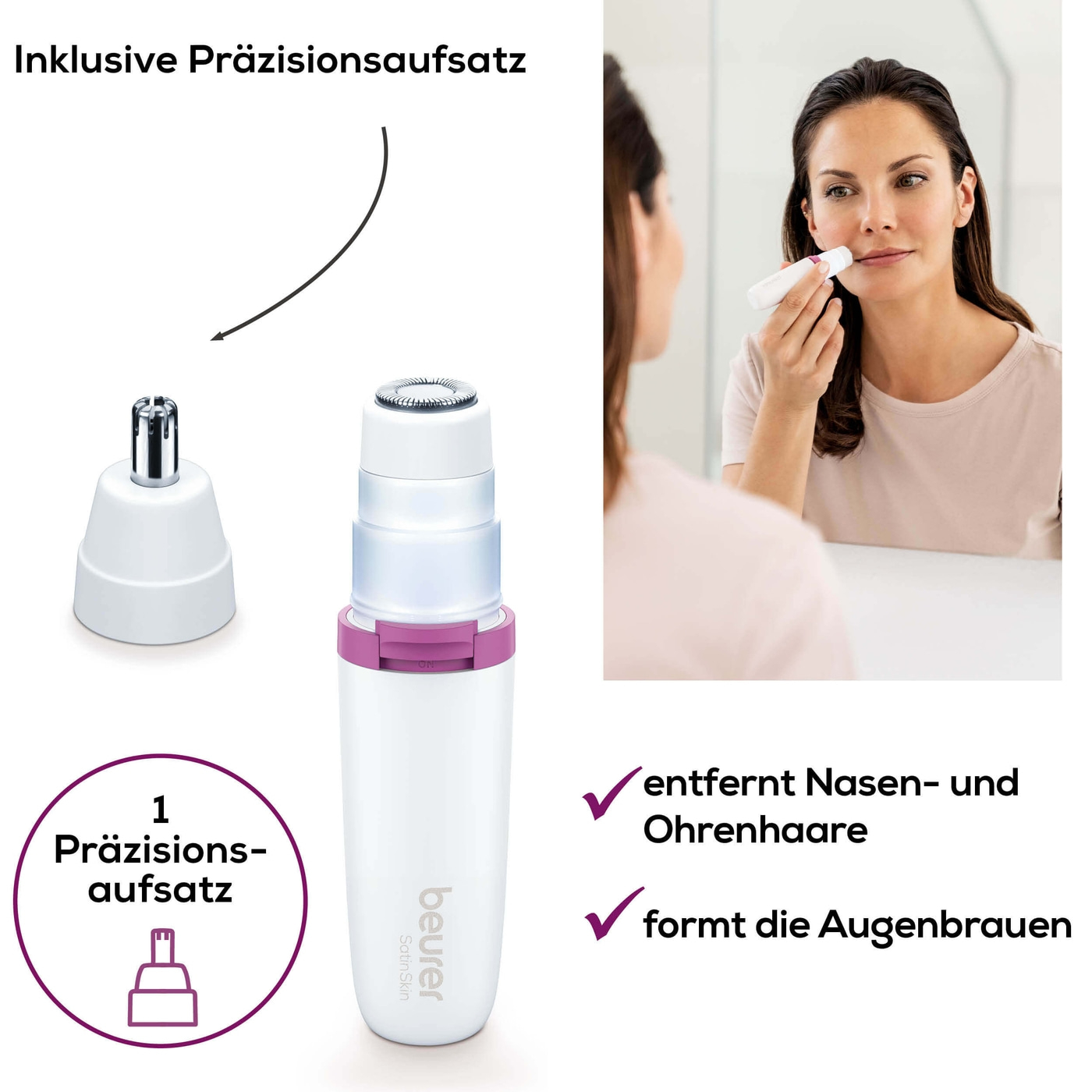 Beurer HL 16 Gesichtsrasierer-Kompakter batteriebetriebener Gesichtshaarentferner & Augenbrauenformer