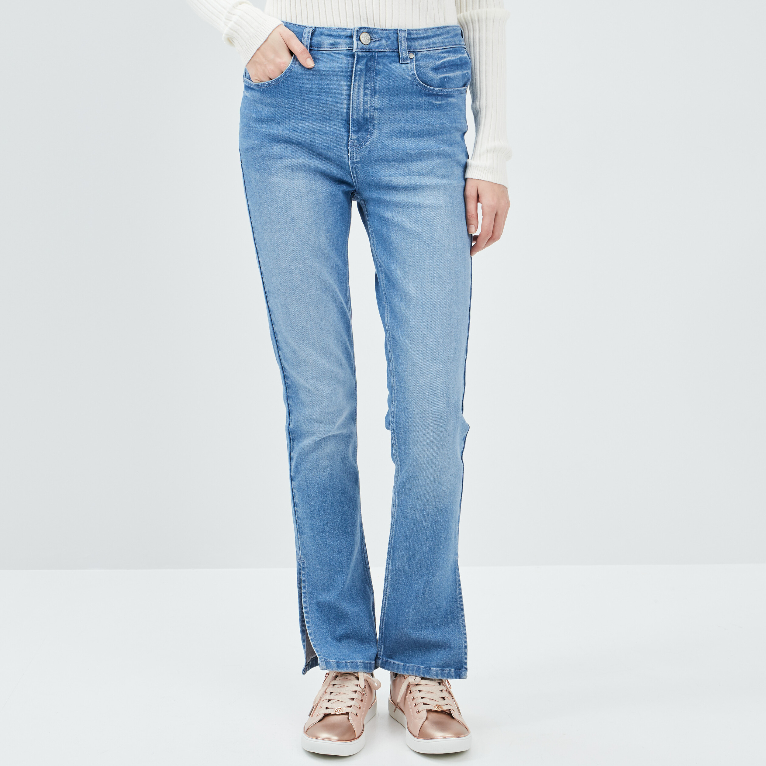 Jeans slim fendu denim double stone femme | La Halle