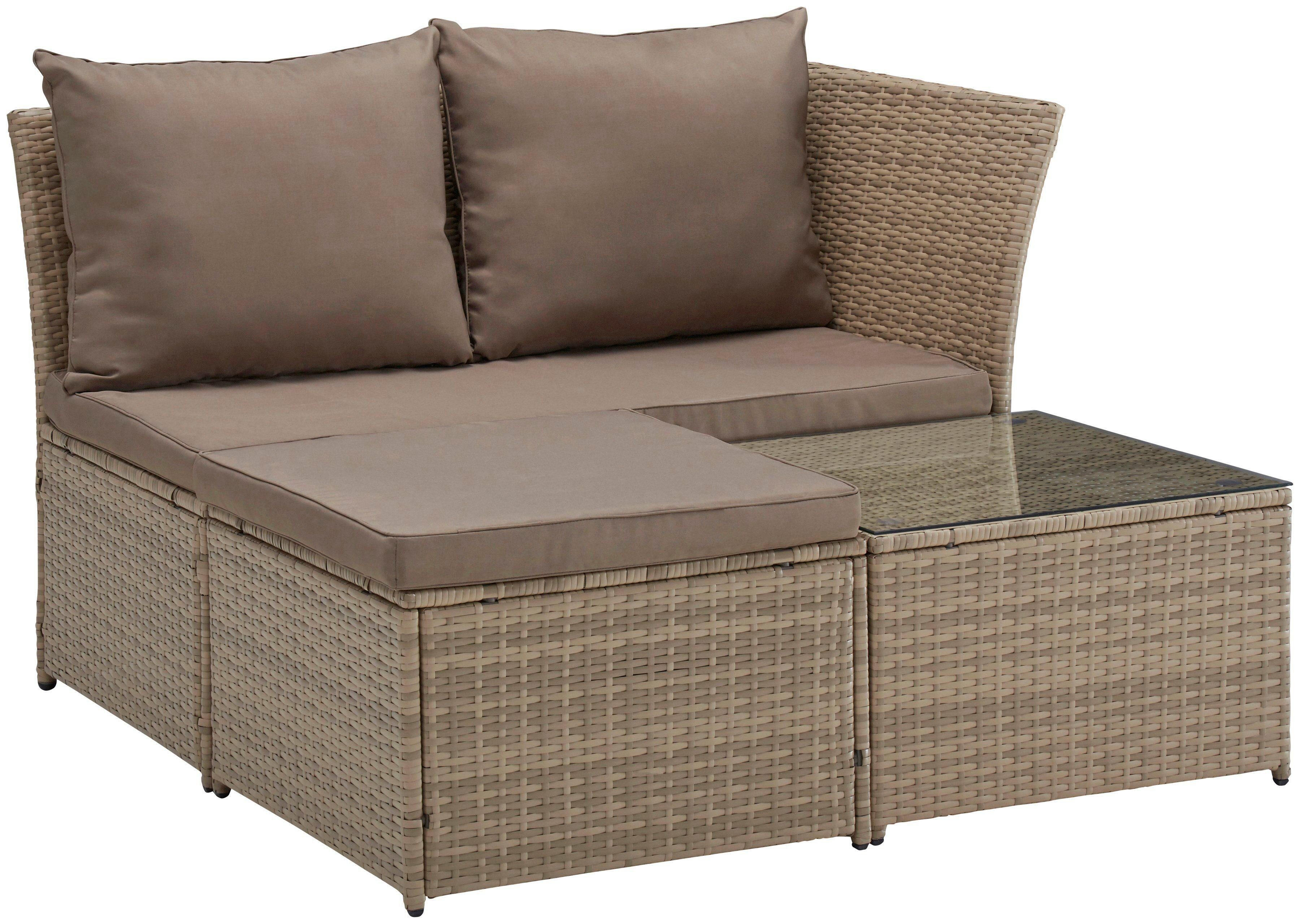 KONIFERA Gartenlounge-Set Marseille, (8-tlg), Sofa, Tisch 57x57 cm, Hocker, Polyrattan