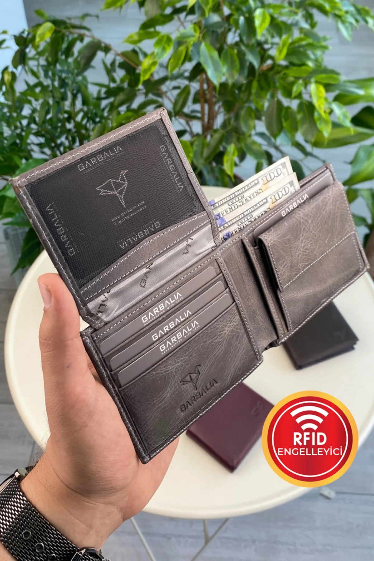 Garbalia  Jackson Echtleder-Geldbörse mit RFID-Schutz, grau, mit Münzfach