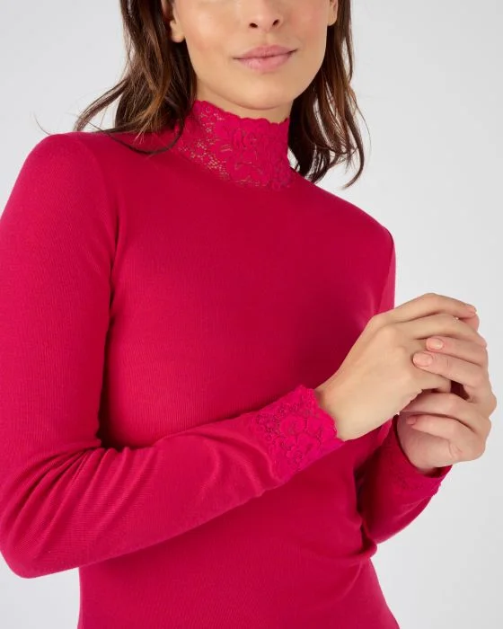 Tee-shirt manches longues orné de dentelle Thermolactyl