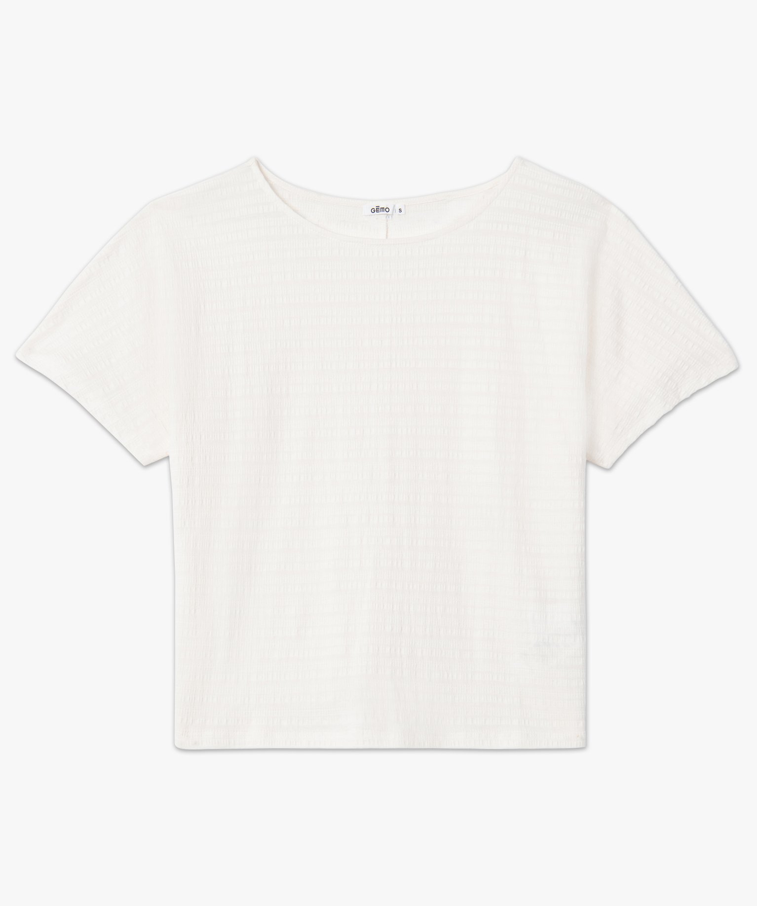 Tee-shirt femme à manches courtes en maille texturée ecru | GEMO