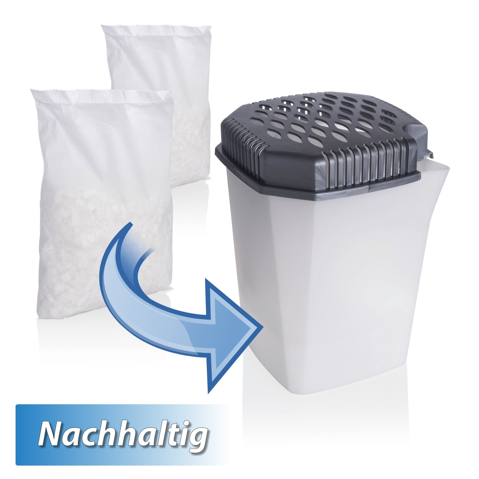 Bestlivings Luftentfeuchter Raumentfeuchter mit Ausgießfunktion, für 55 m³ Räume, Tank 0,50 l, Raumentfeuchter inkl. Granulat - Entfeuchter wiederverwendbar