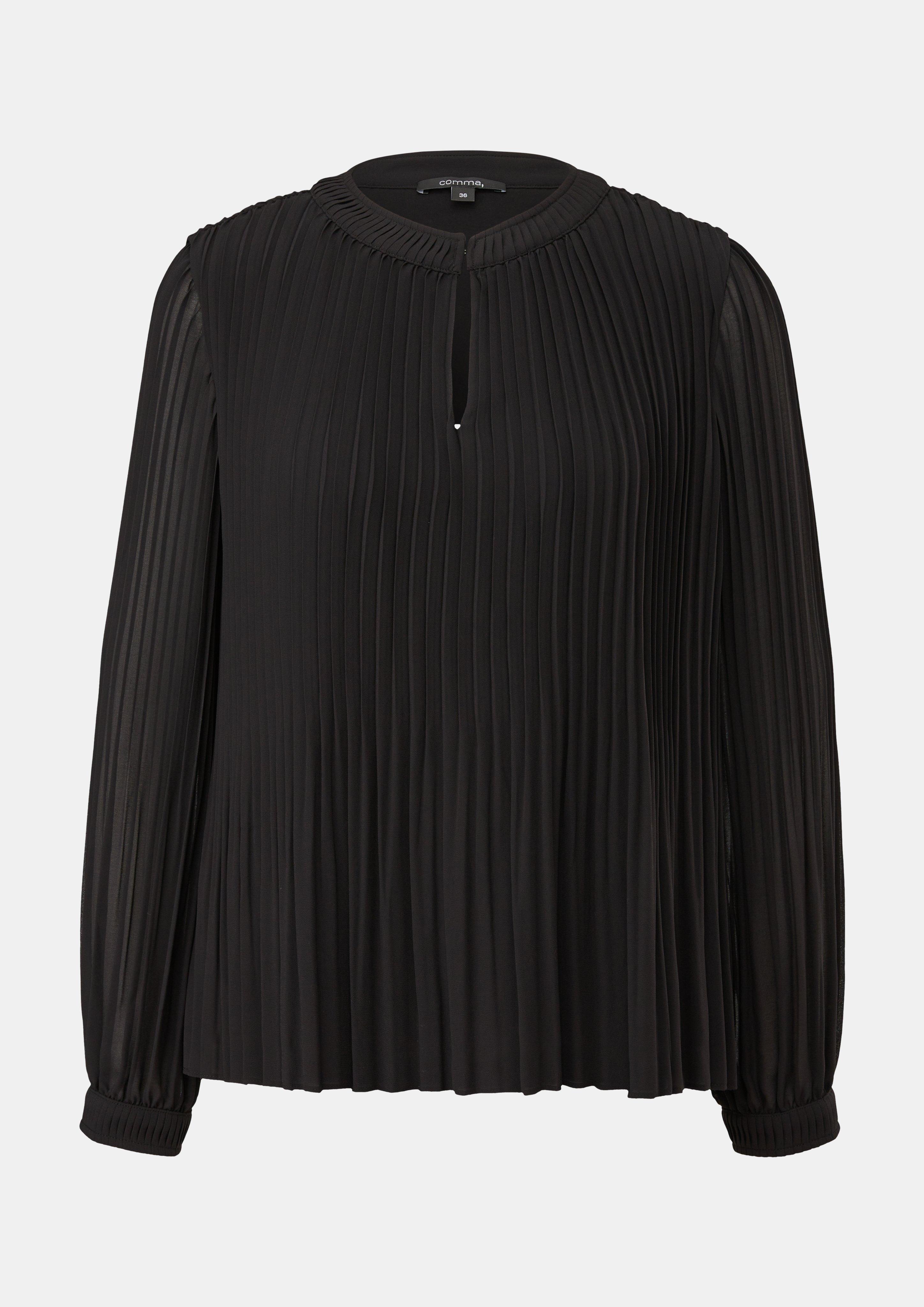 Chiffon-Bluse mit Plisseefalten - schwarz