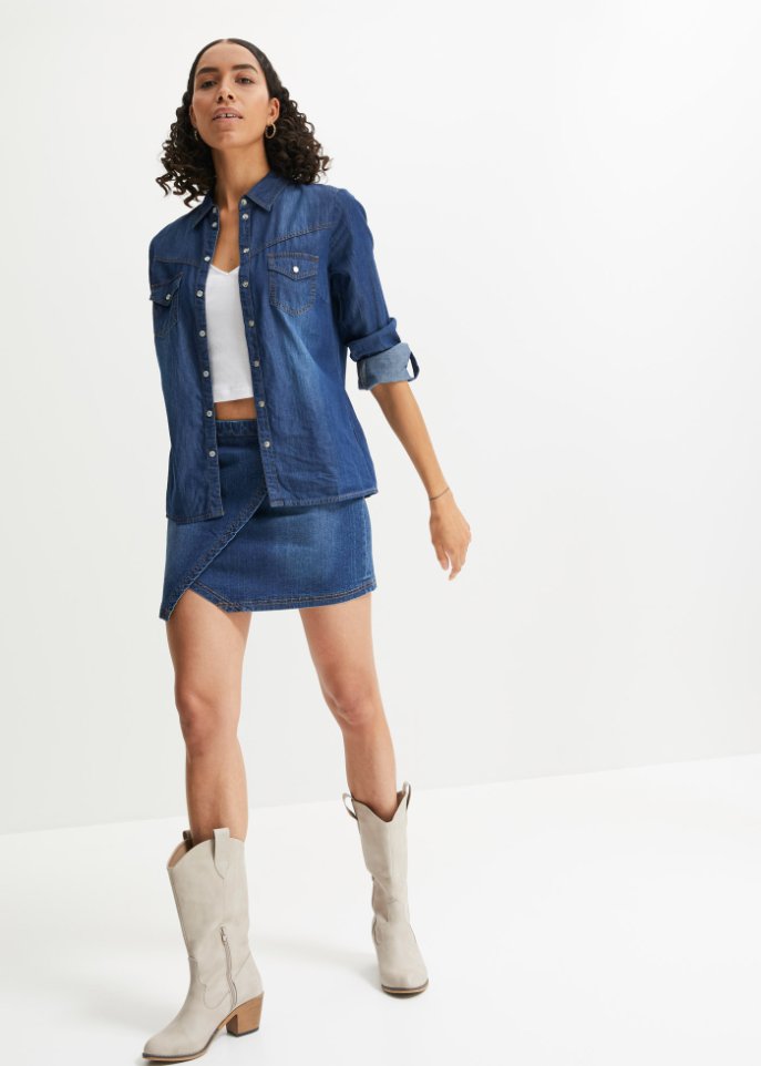 Jeansrock mit Wickeldetail
