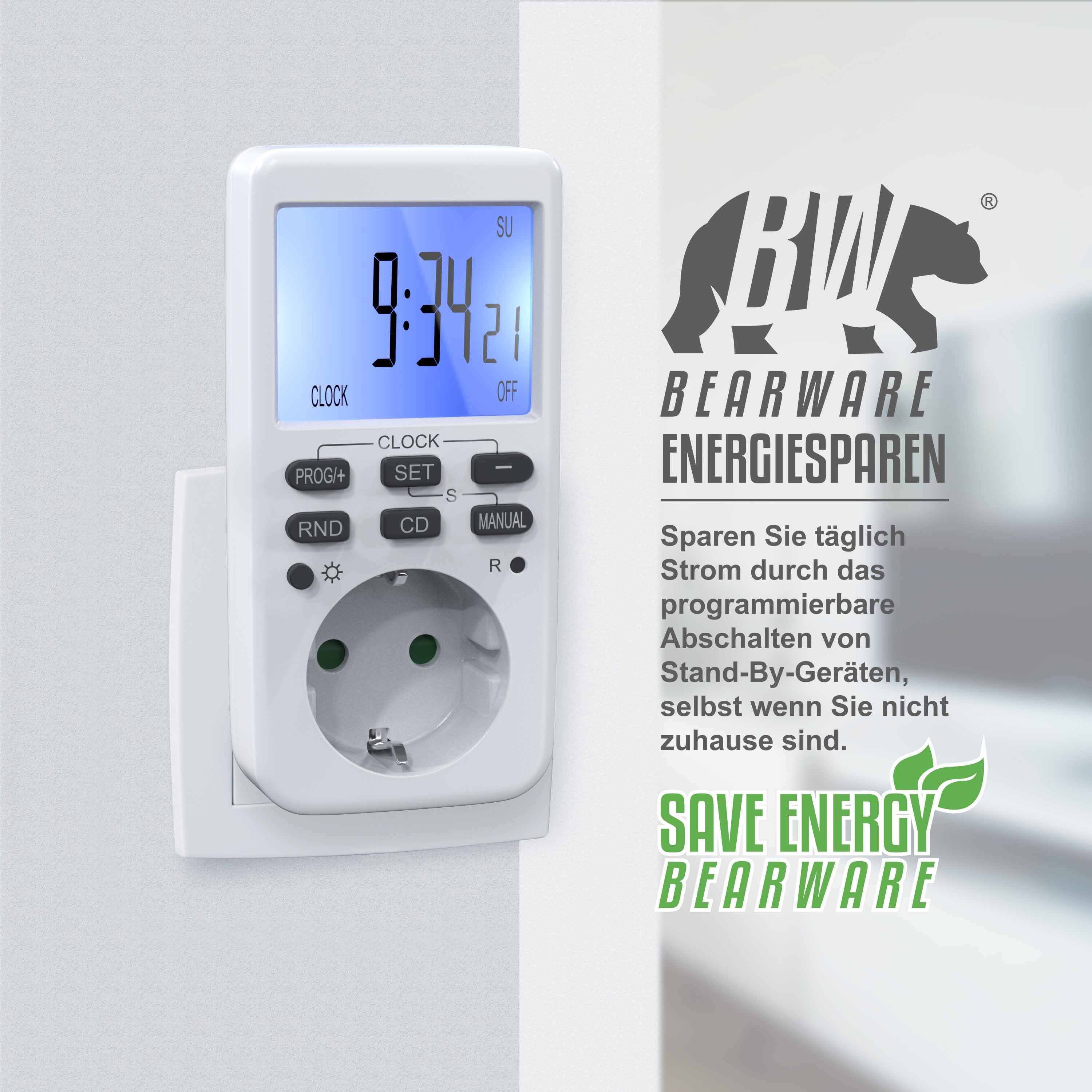 BEARWARE Zeitschaltuhr, digital, 1-St., programmierbar, LCD Display, Steckdosen Timer, max. 3680W