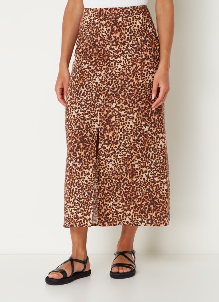 Whistles  Marble midi rok in lyocellblend met split en panterprint