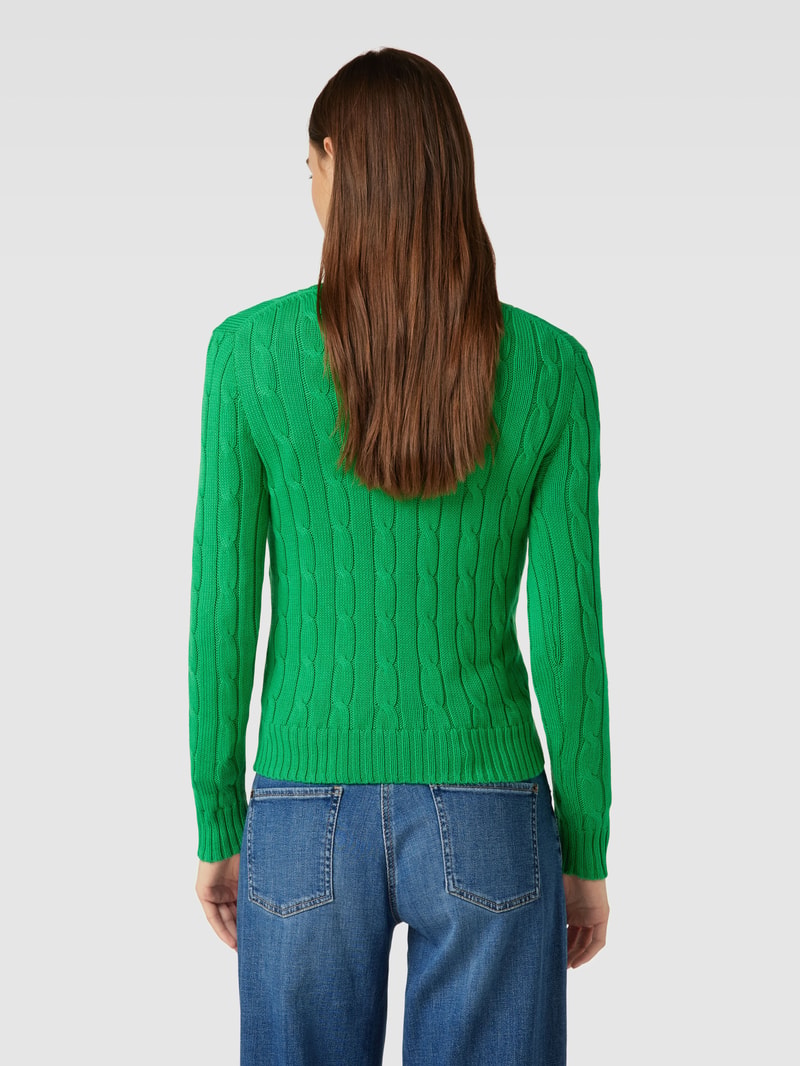 Strickpullover mit Zopfmuster Modell 'JULIANNA' in grasgrün