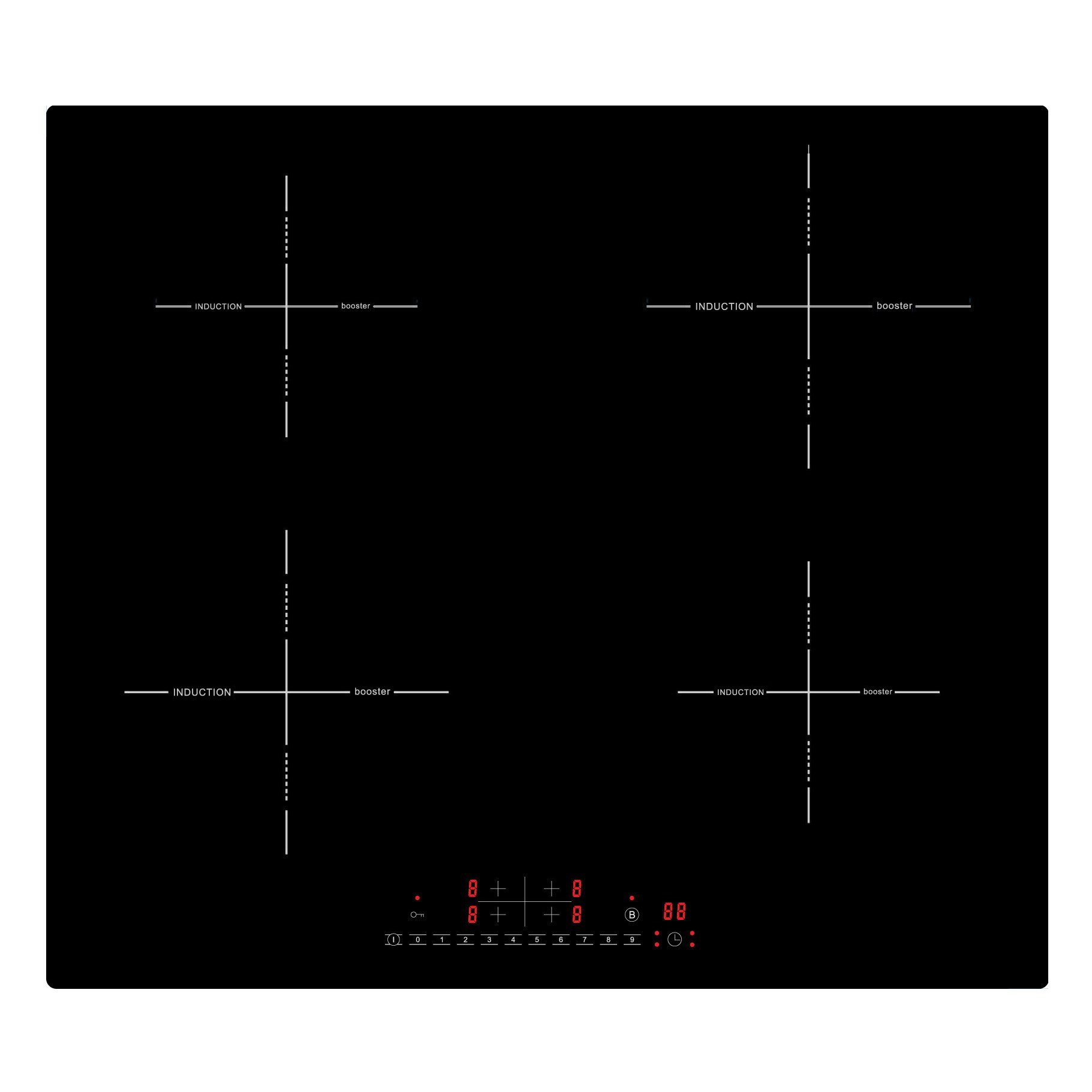 Acopino Induktions-Kochfeld Acopino Glaskeramik Kochfeld Induktion autark 60cm Einbaukochfeld KMI4 mit Sensor Touch Control, Autarkes Glaskeramik- Kochfeld mit Induktion, Breite 60 cm