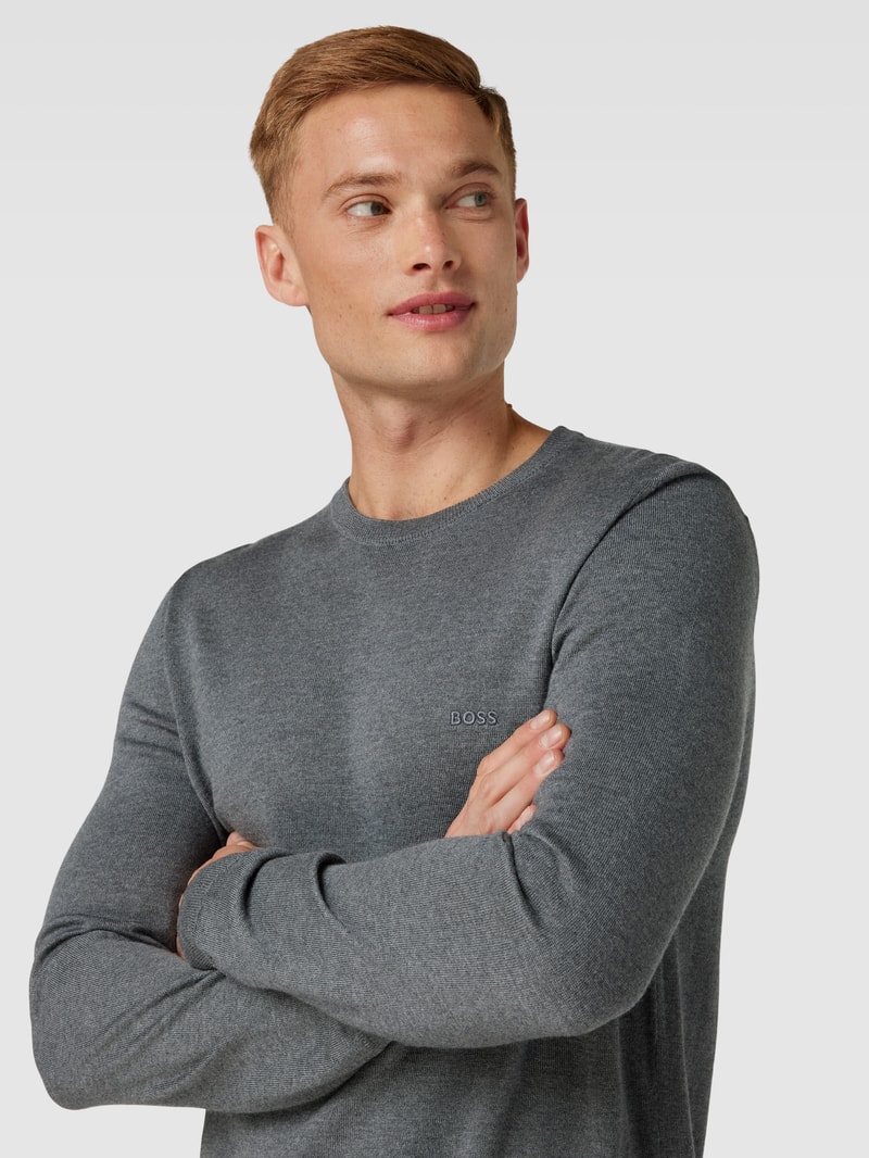 Strickpullover mit Label-Stitching Modell 'Botto' in anthrazit