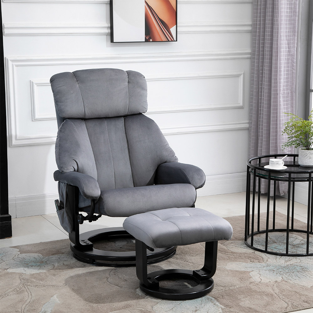HOMCOM Massagesessel Fernsehsessel Sessel mit Hocker Massagefunktion samtartiges Polyester Grau 76 x 80 x 102 cm