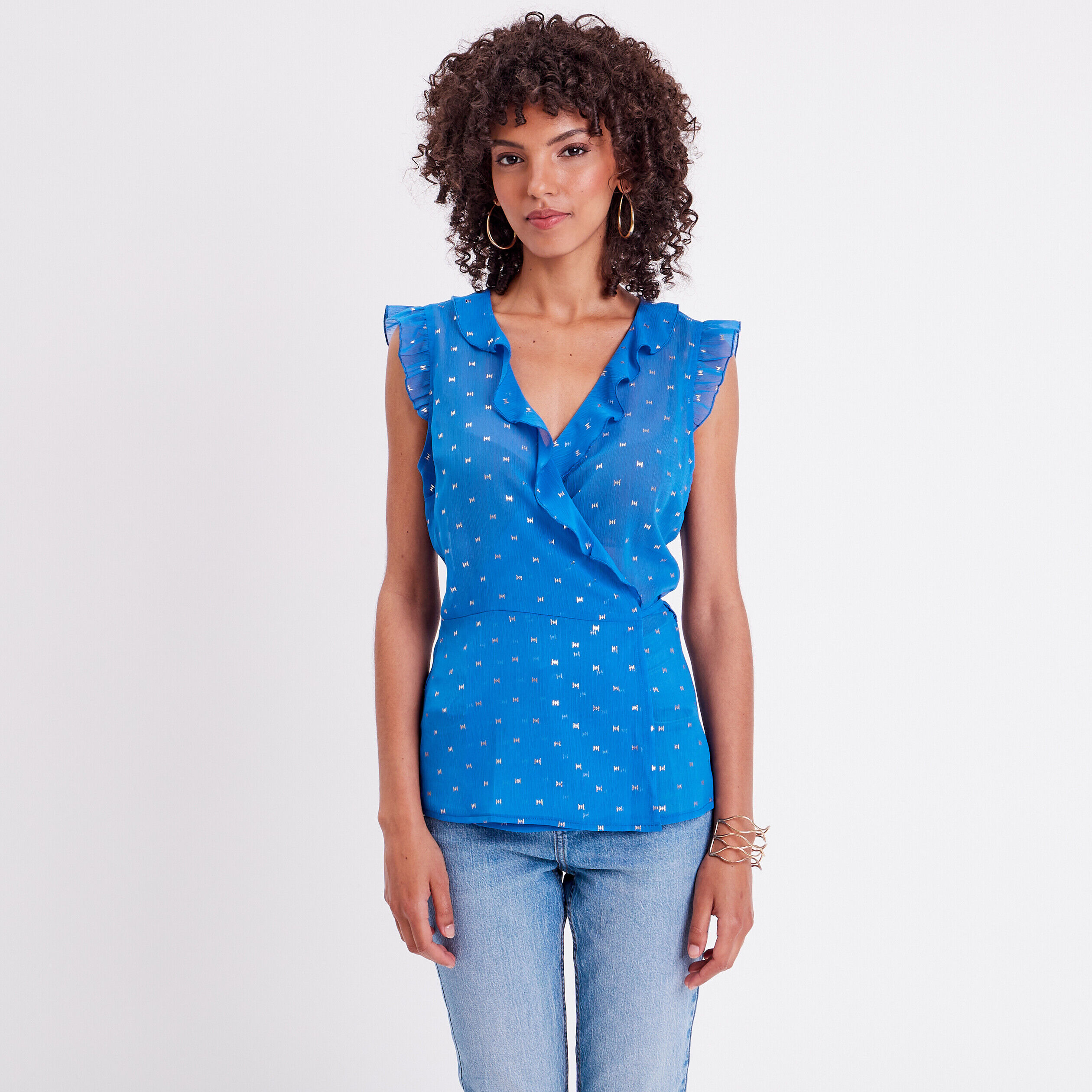 Blouse col cache-coeur bleu roi femme | Cache Cache