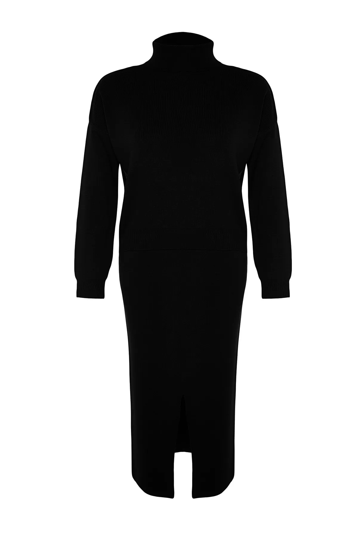 Trendyol Collection  Schwarzes Rollkragen-Strickoberteil und -Unterteil-Set TWOAW24AU00035