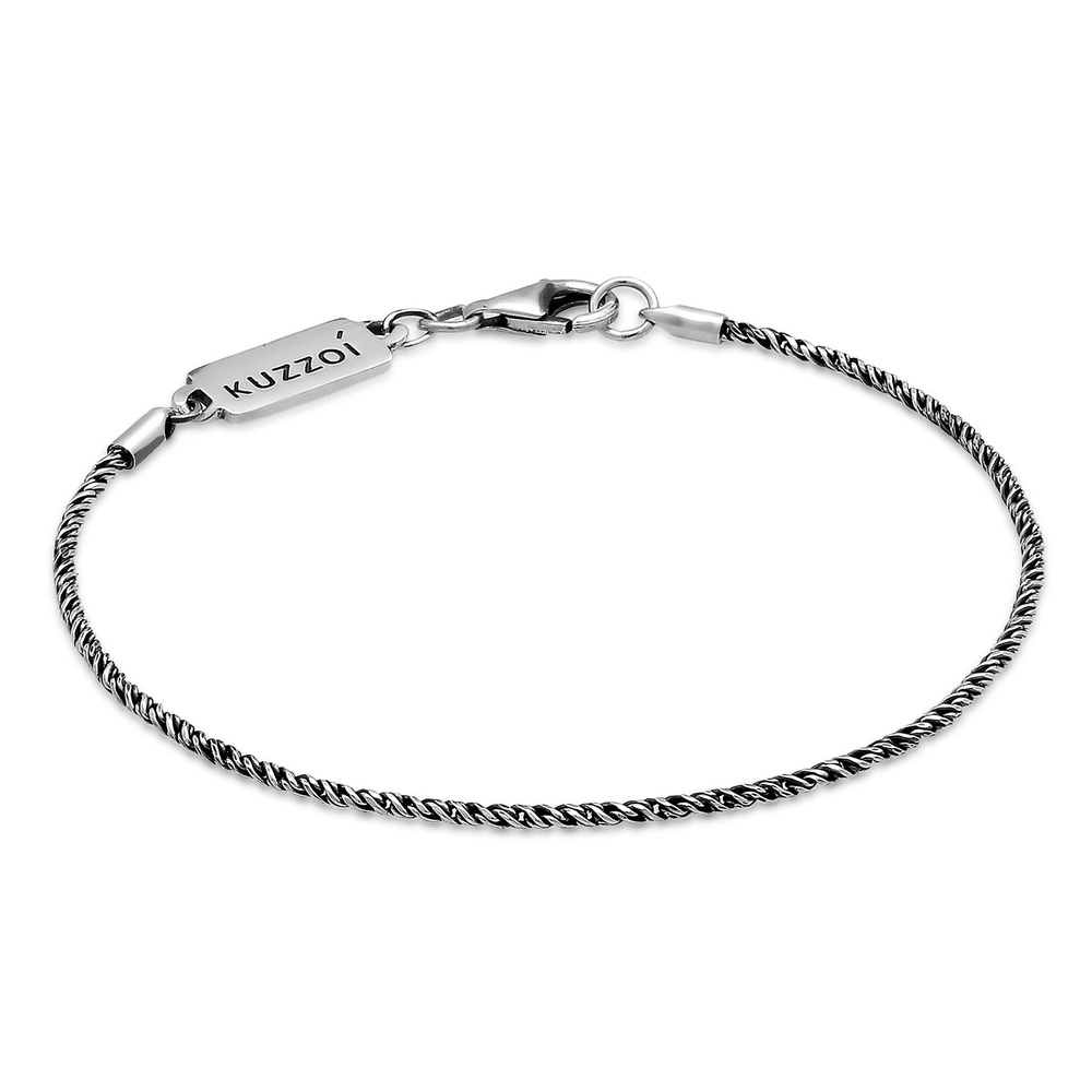 KUZZOI KUZZOI Bracelet Collier pour homme avec cordon torsadé Basic Elegant oxydé en arg Bracelet