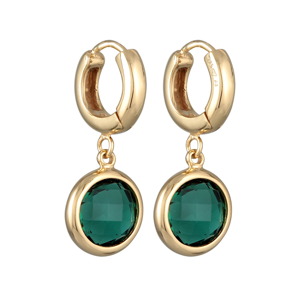 Elli PREMIUM Elli PREMIUM Boucles d'Oreilles Femmes Créoles Pendentif Rond avec Quartz Vert en Boucles d'oreilles