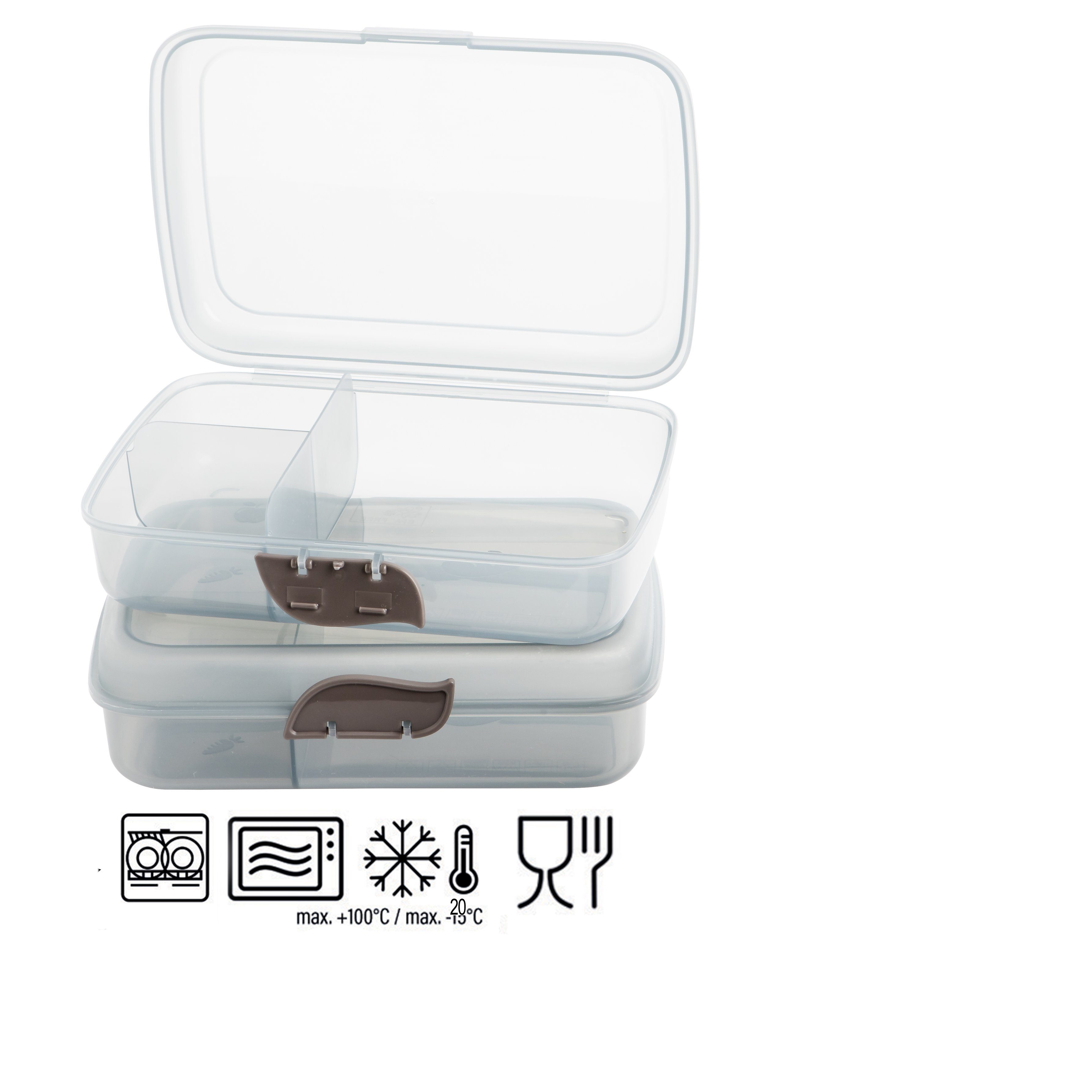 Centi Lunchbox Brotdosen / Lunchboxen, mit Fächern und Klickverschluss, Kunststoff, (4-tlg., 2 Stück+2 Schraubdeckeldosen), Brotdose mit Fächern und Clickverschluss