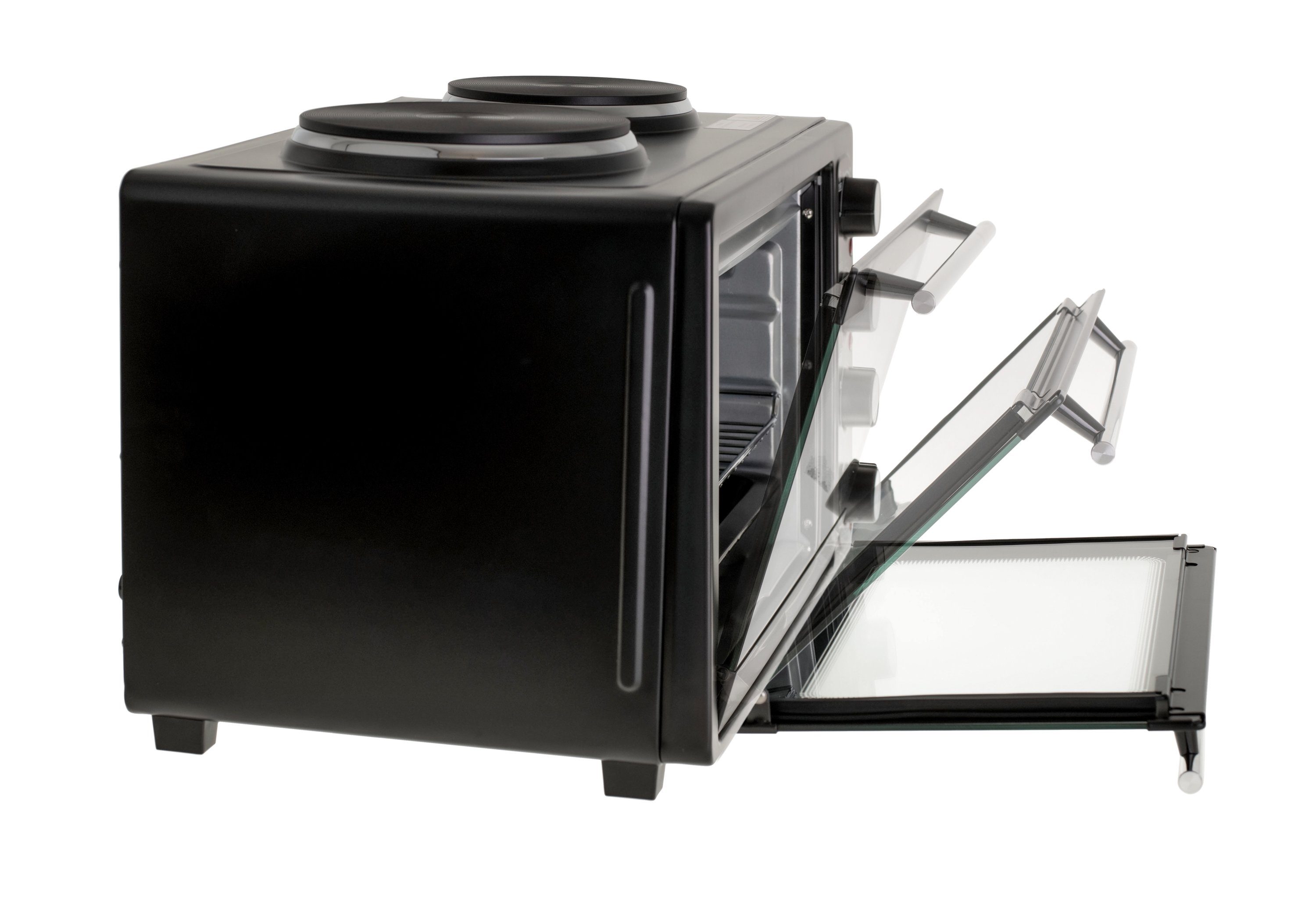 JUNG Minibackofen ADLER AD6020 Minibackofen 36L mit 2 Kochplatten, Umluft / Heißluft, Mini Backofen mit Herdplatte, 4600W, Timer, kleiner Backofen klein