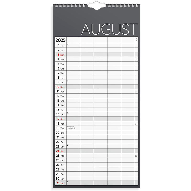 Veggkalender familiens månedsplan grå 2025