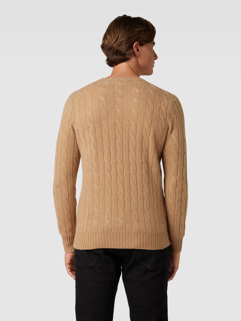 Kaschmirpullover mit Zopfmuster in camel meliert
