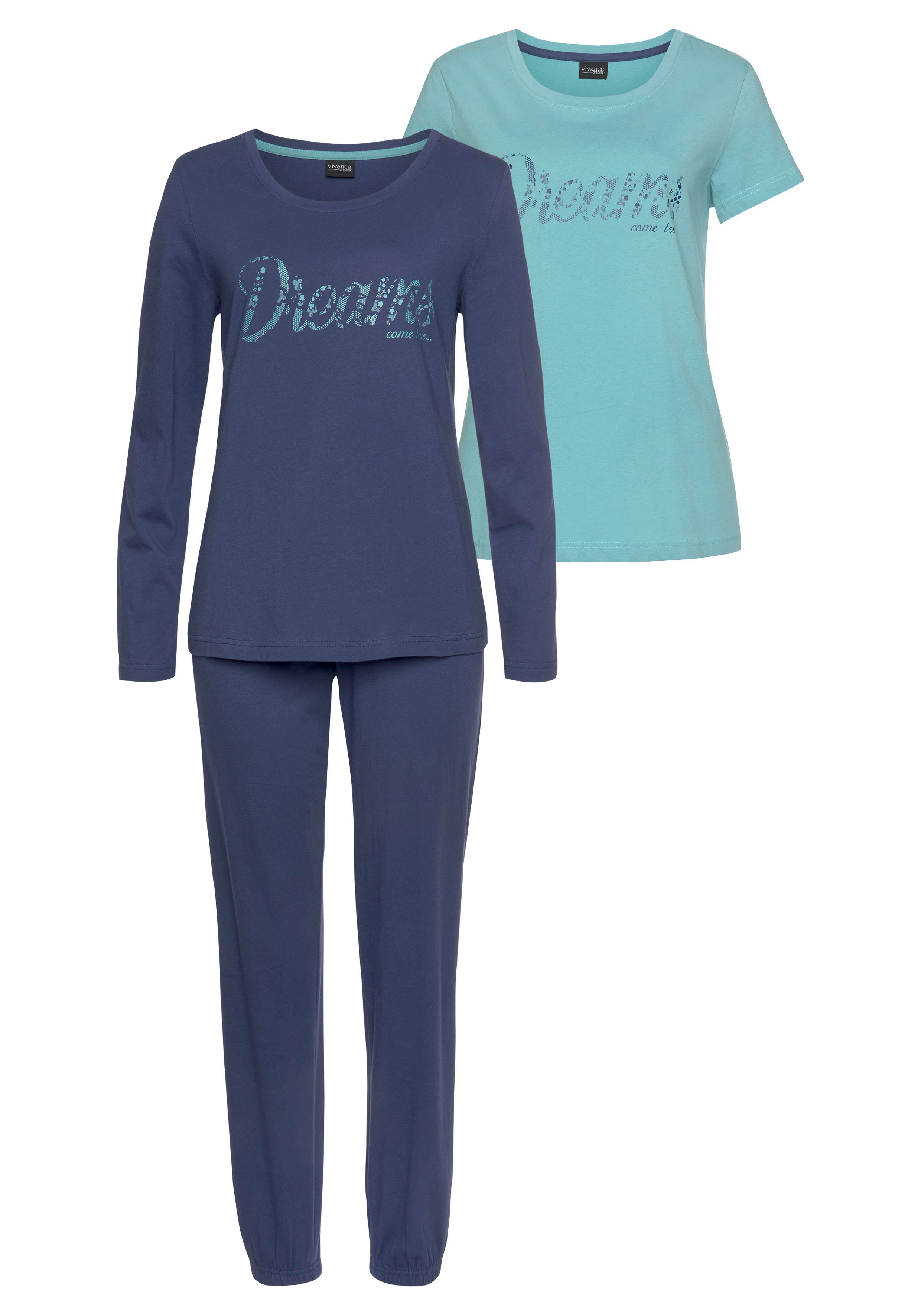 Vivance Dreams Pyjama (Set, 3 tlg) mit Frontschriftzug