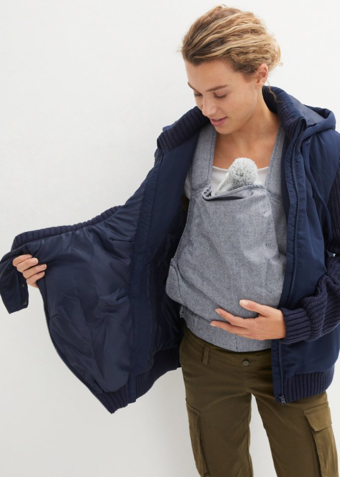Umstands / Tragejacke mit Strickärmeln und Kapuze