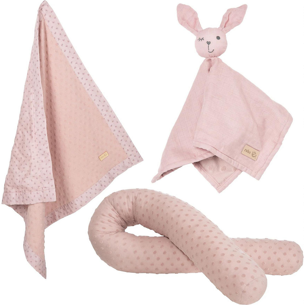 Geschenkset Lil Planet, rosa - Bettschlange, Babydecke + Häschen-Schmusetuch