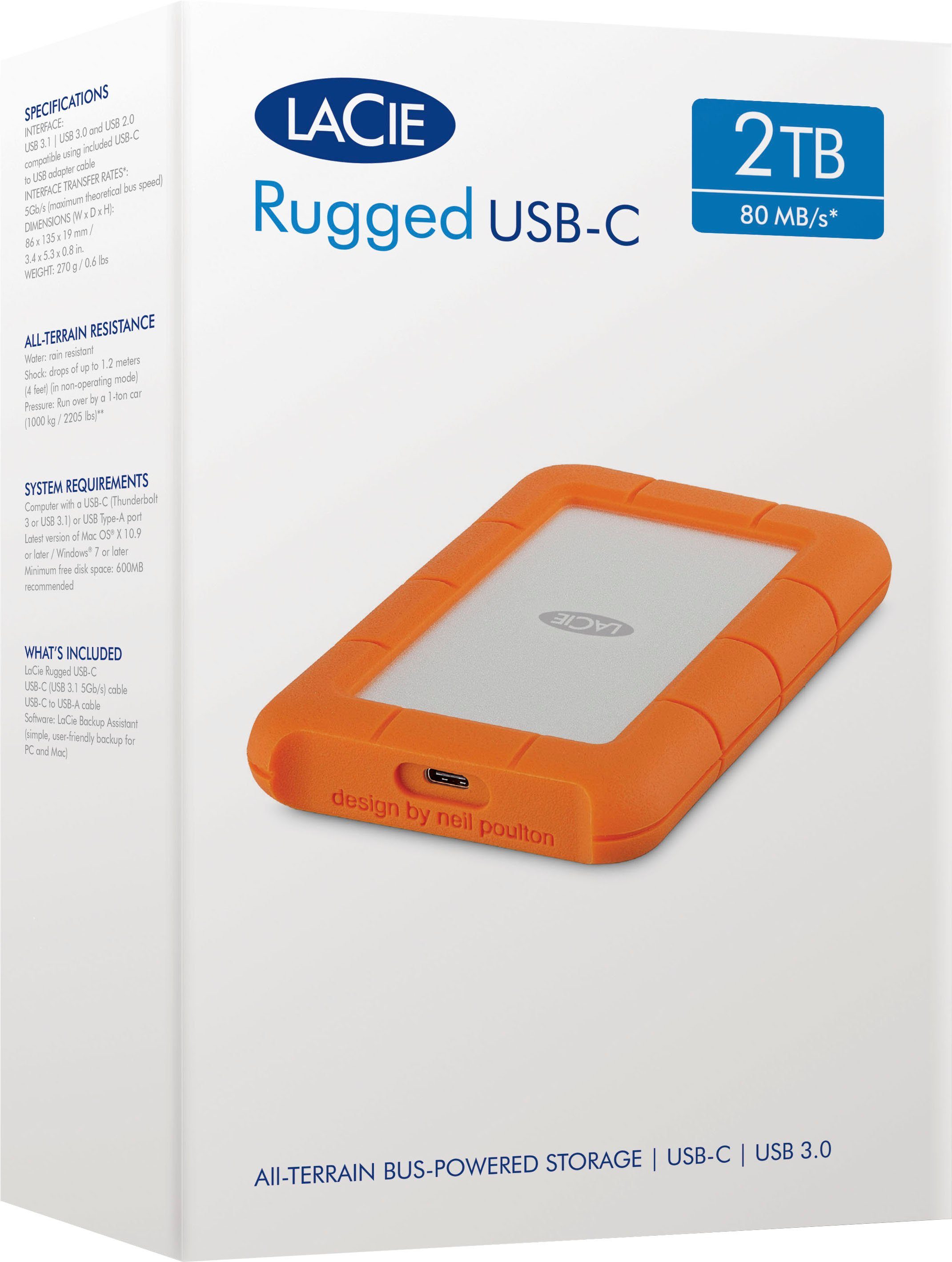 LaCie Rugged USB-C externe HDD-Festplatte (2 TB)
