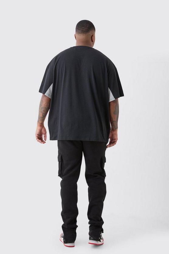 Plus Oversize Colorblock T-Shirt in Rot mit Logo