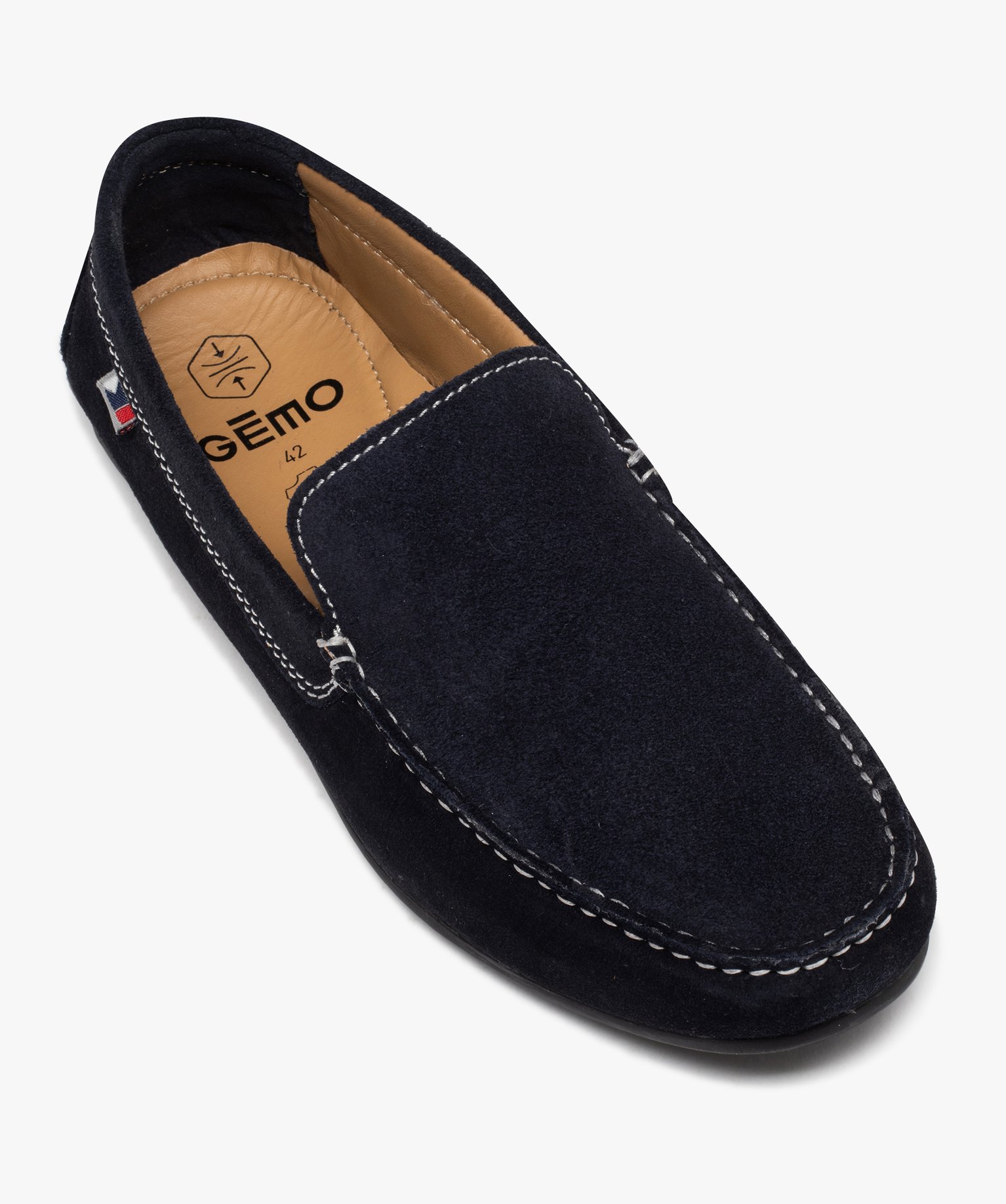 Mocassins homme unis en cuir velours marine | GEMO