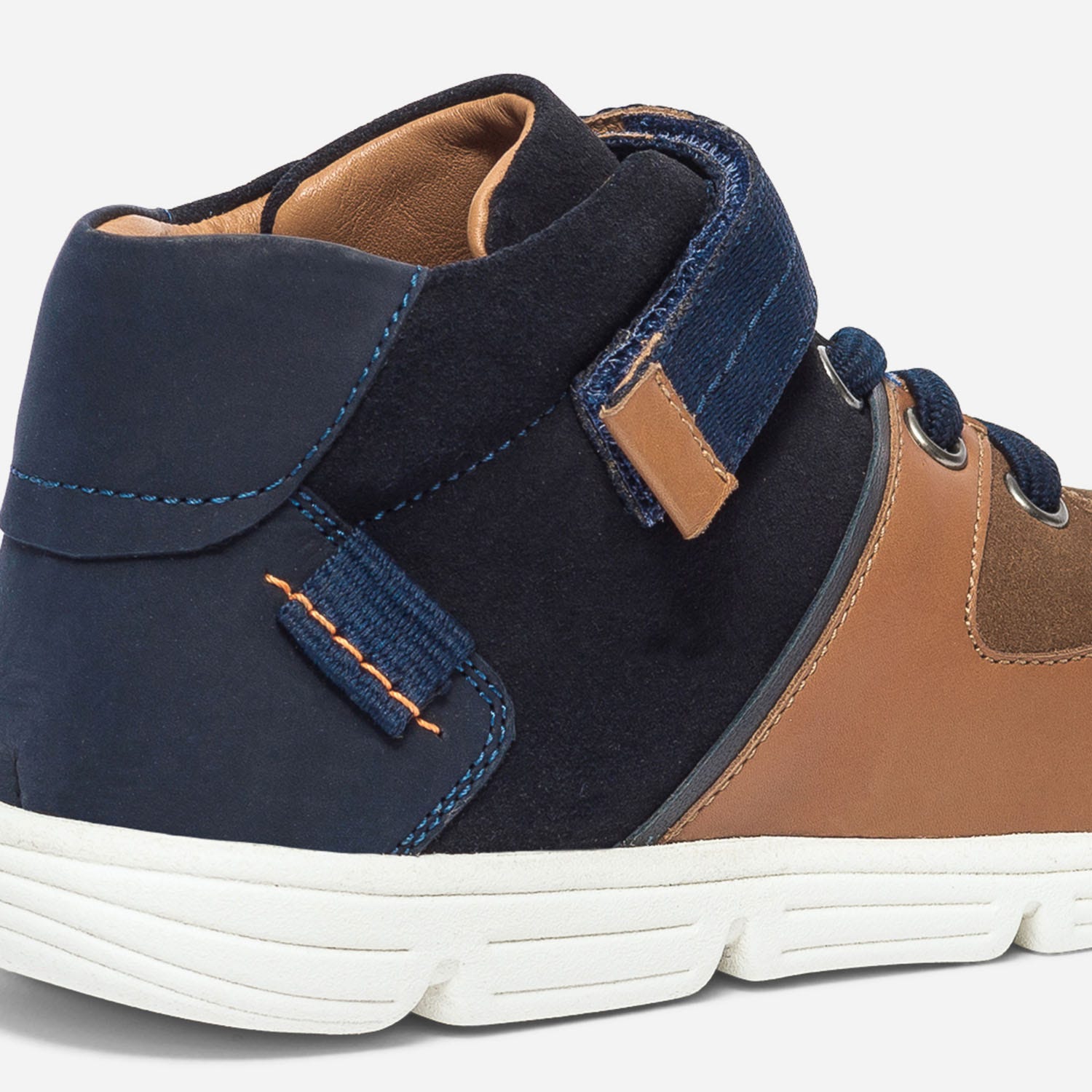 Basket camel, marine et marron bi matière