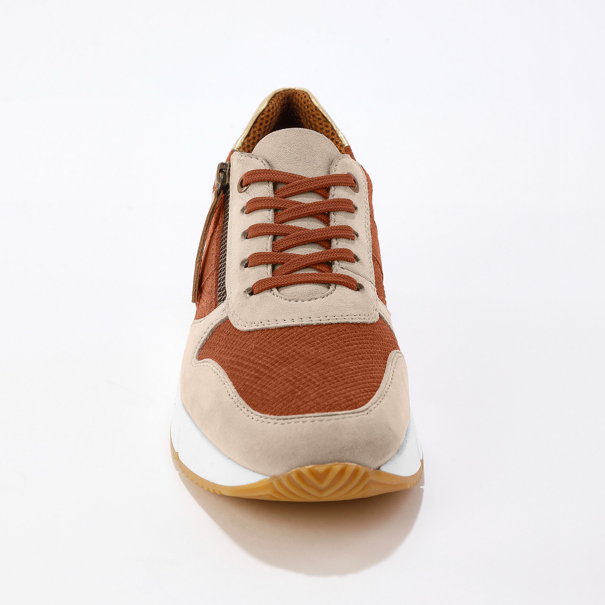 Baskets style running zippées en cuir bimatière