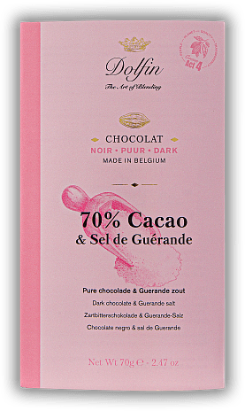 Dolfin Zartbitter Schokolade mit Sel de Guérande 70% 70g Dolfin Zartbitter Schokolade mit Sel de Guérande 70% 70g  70	 Gramm