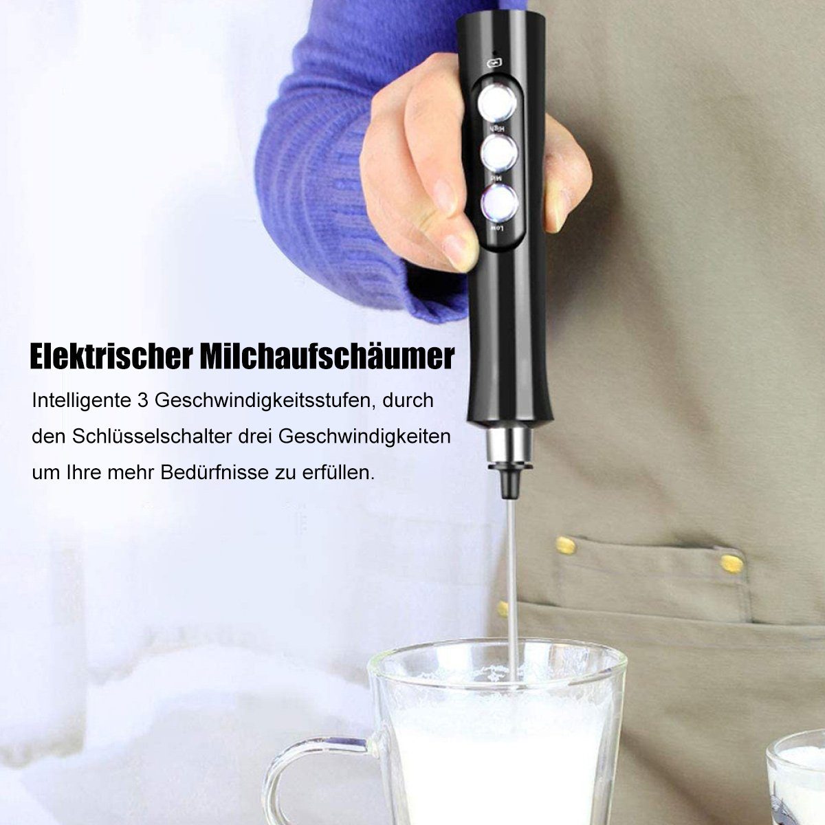 ZmdecQna Milchaufschäumer Elektrischer Milchaufschäumer,USB Aufladbar,2 in 1, für Kaffee,Latte