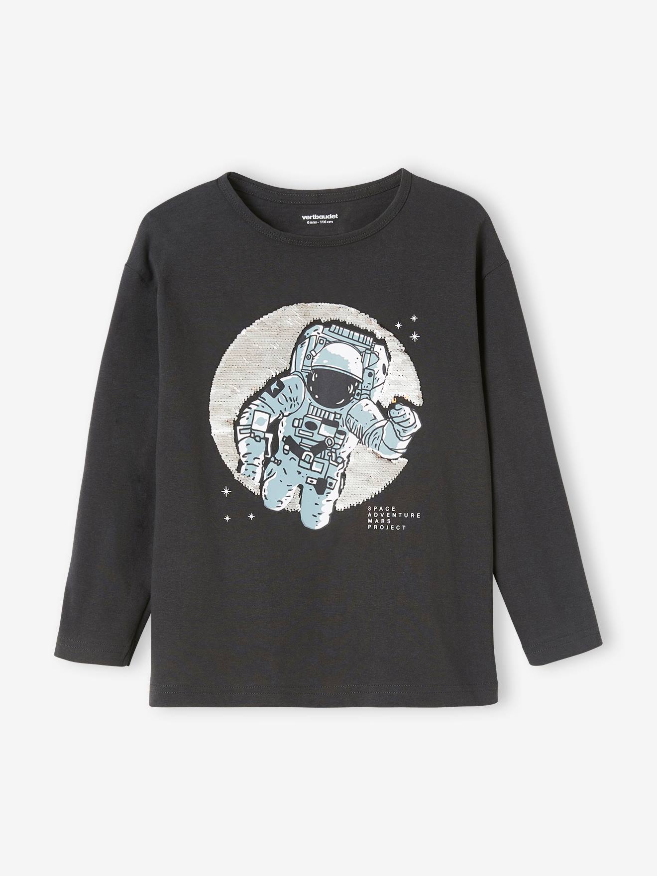 Vertbaudet Jungen Shirt mit Wendepailletten - grau/dino tyrannosaurus