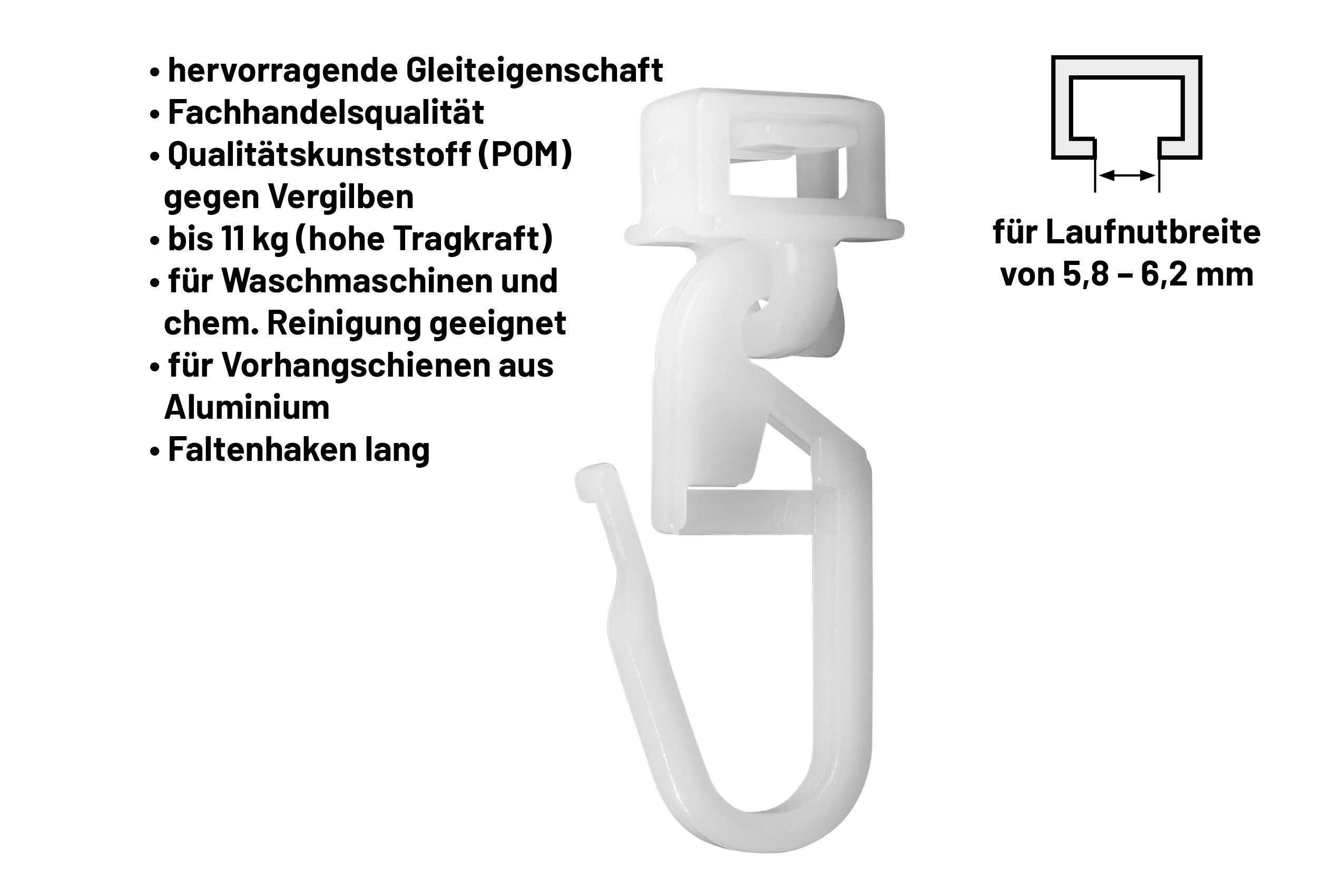 Klick-Gleiter Click-Gleiter, Deco-Raum, für Gardinenschienen Vorhangschienen, für Faltenband Kräuselband Original Hinno